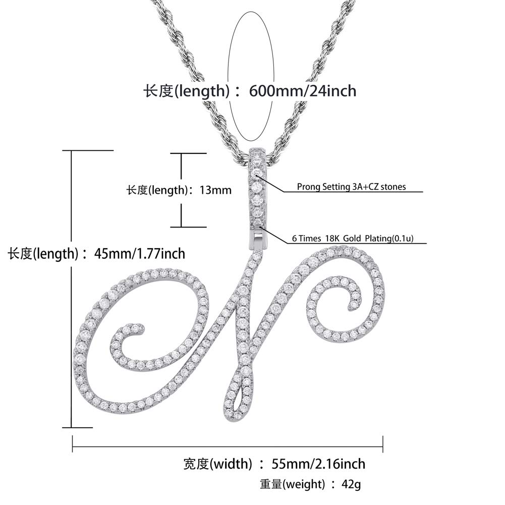 Large Initial Necklace for Women - Gold & Silver Plated Cubic Zirconia Letter Pendant with Rope Chain | Elegant Personalized Jewelry Gift for Birthday, Anniversary & Everyday Wear