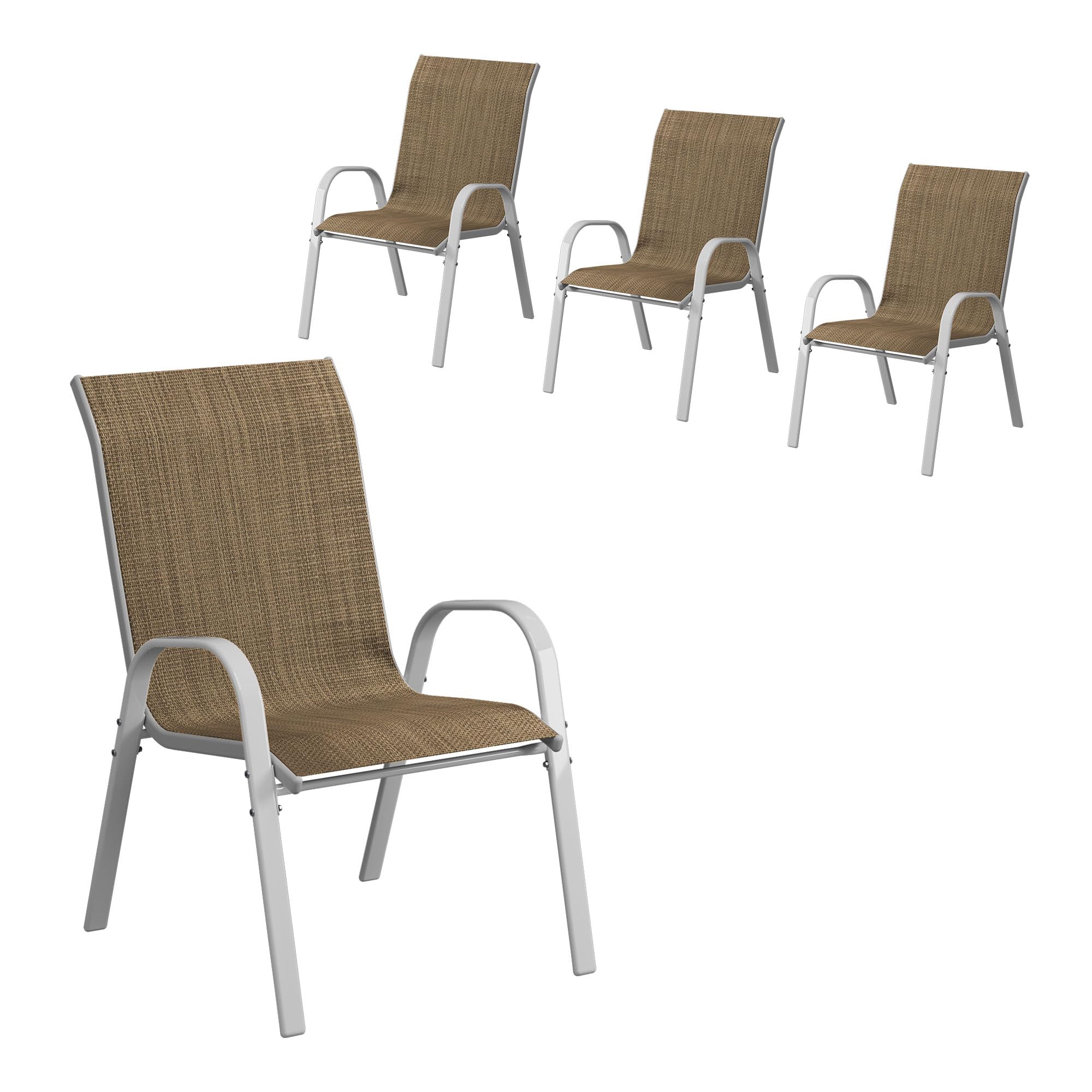 Amopatio 4-Piece Stackable Patio Dining Chairs Set - Weather-Resistant Outdoor Furniture for Backyard, Deck & Garden - Breathable Comfortable Silver-Brown Chairs for All-Season Use | Perfect for BBQs, Poolside Relaxation & Outdoor Entertaining