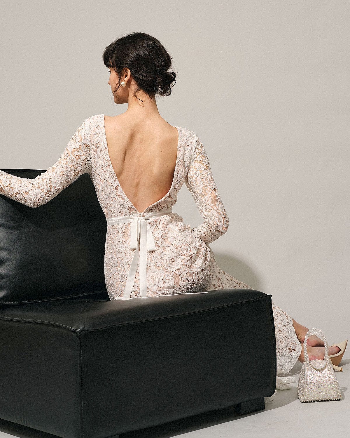 Elegant White Lace Long Sleeve Backless Maxi Dress for Women - Perfect for Weddings, Parties & Special Occasions