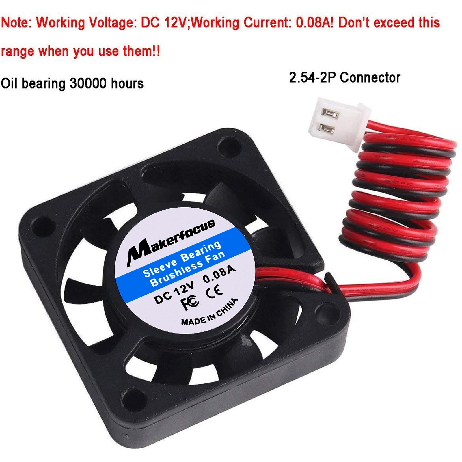 MakerFocus 4-Pack 40mm 12V DC Cooling Fan - Quiet 0.08A Mini Fan (40x40x10mm) with 28cm Cable - Replacement for 3D Printers, DVR, Electronics & Small Appliances - Perfect for Cooling, Ventilation & DIY Projects