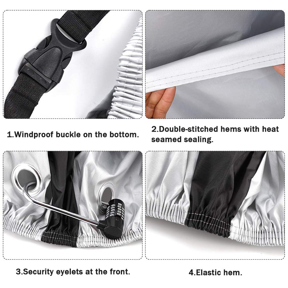 Roctee Waterproof XL Bicycle Cover - Heavy Duty Outdoor Bike Storage Cover for Rain, Sun, UV, Dust & Wind Protection - Fits Mountain, Road, Electric & Hybrid Bikes with Lock Hole - Perfect for Garage, Backyard & Travel Storage