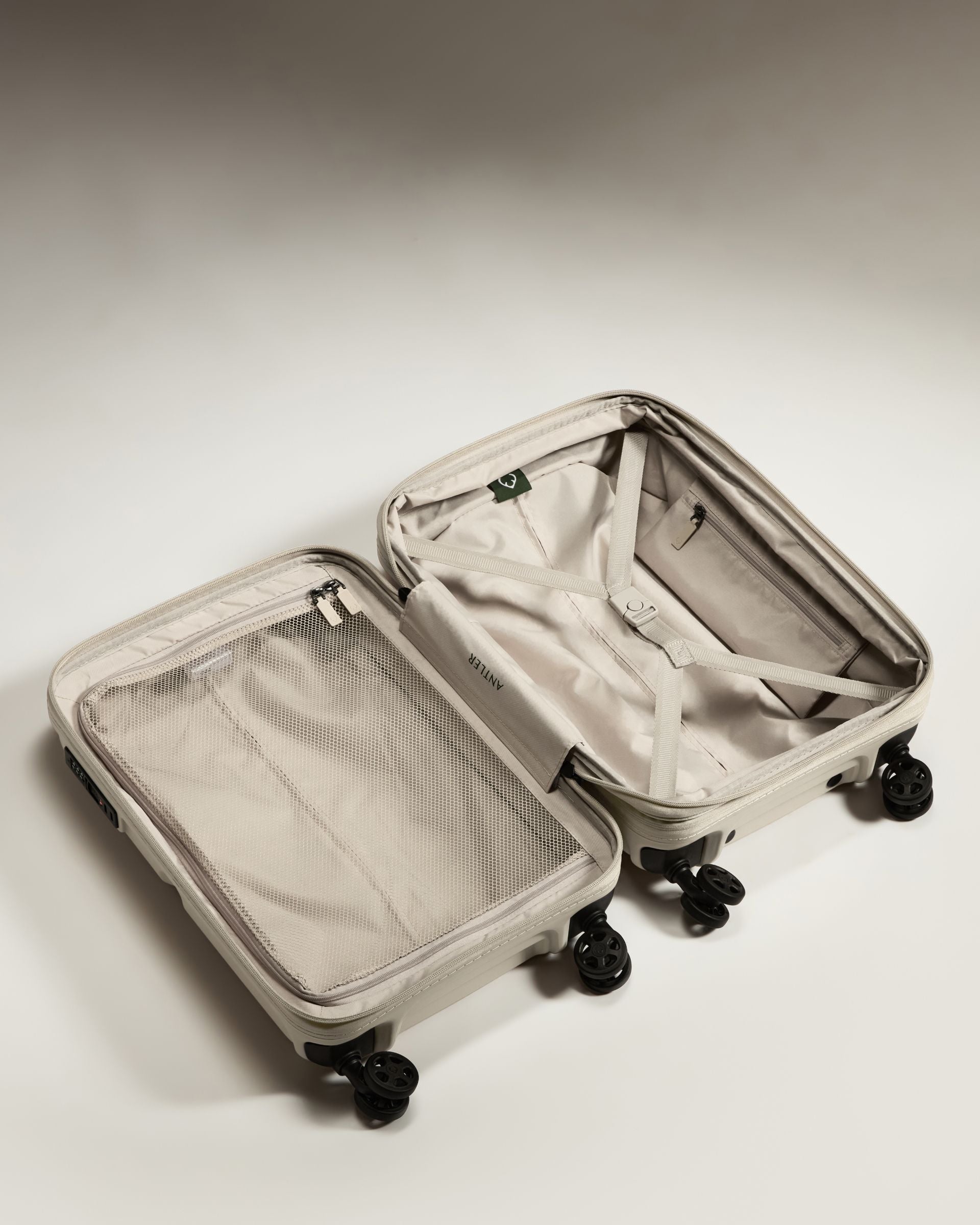 Expandable Carry-On Luggage in Taupe with Single Stripe - Lightweight Travel Suitcase for Airplane, Business Trips & Weekend Getaways