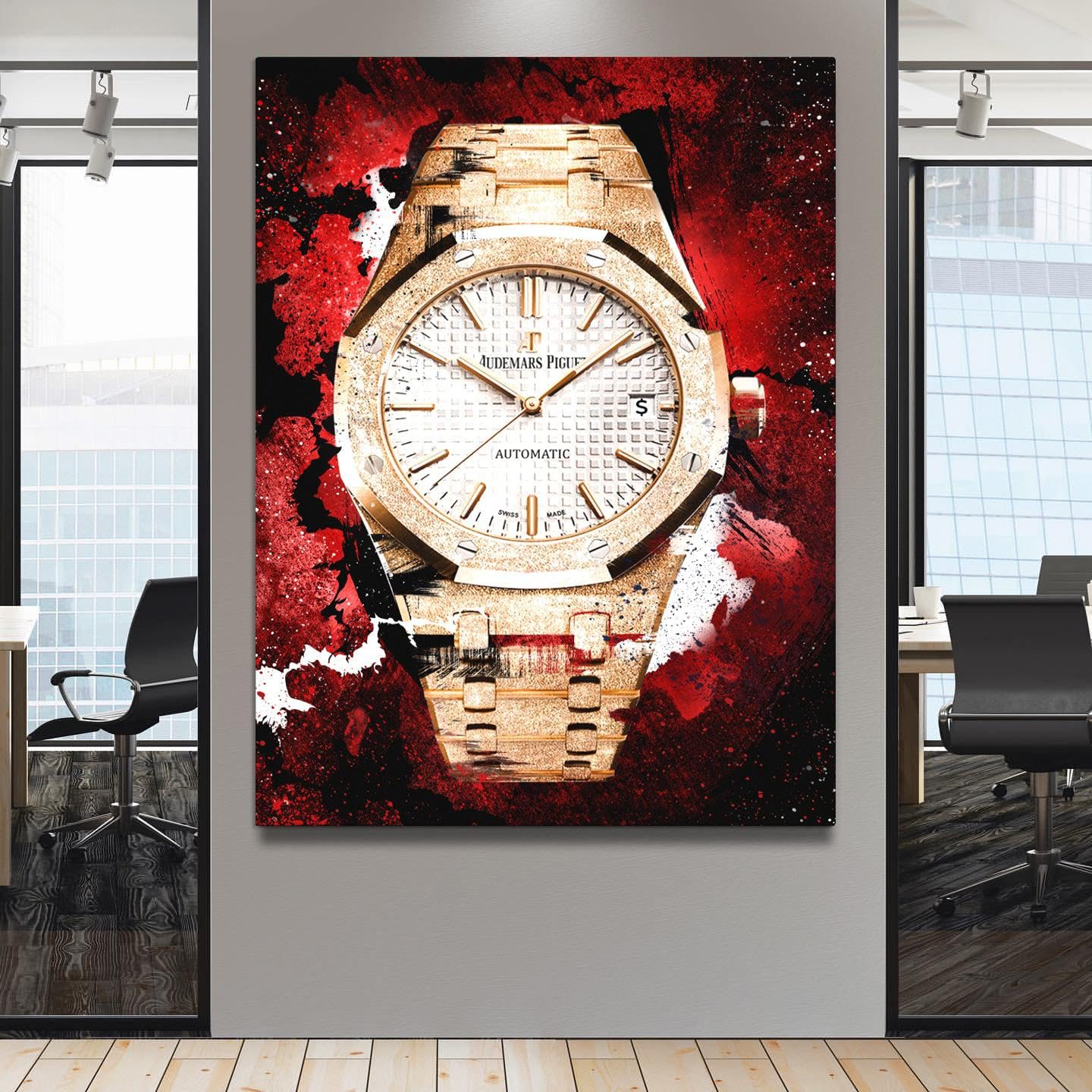 DEVICI AP Royal Oak Frosted Gold Inspired Stretched Canvas Wall Art - Motivational Watch Poster for Men's Room & Office Decor - Perfect for Home, Office or Man Cave Wall Decoration