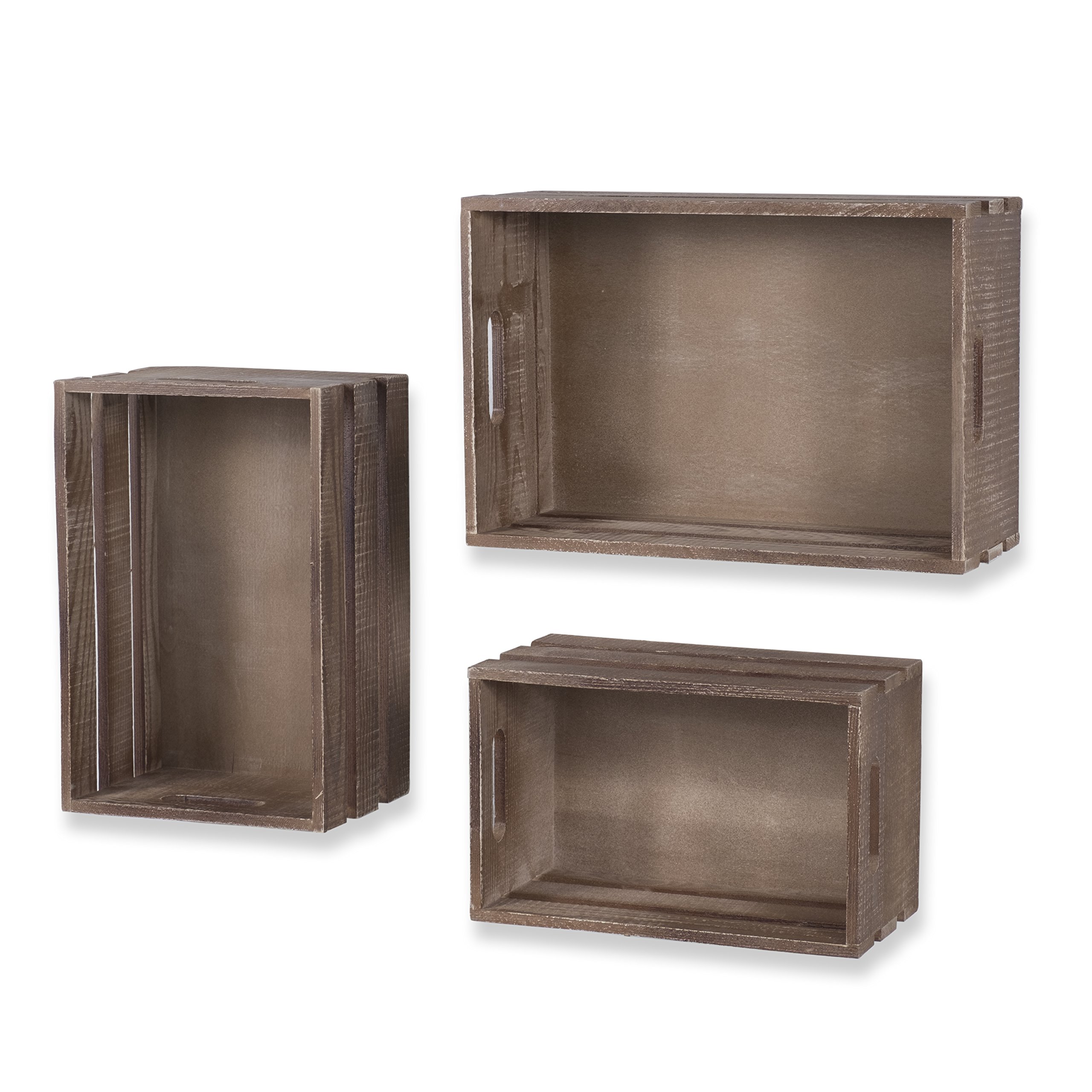 Rustic Wooden Wine Rack Wall Mount - Set of 9 Walnut Storage Baskets & Crates for Kitchen, Bar, or Dining Room Decor