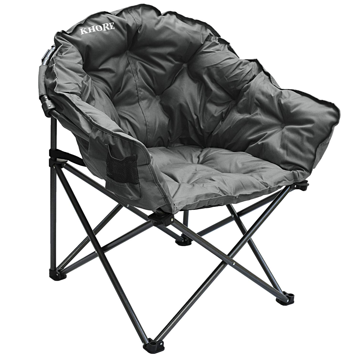KHORE Heavy Duty Steel Folding Camping Chair - Oversized Moon Saucer Chair with Carry Bag for Outdoor, Hiking, Beach, Picnic, Backyard & Patio Use