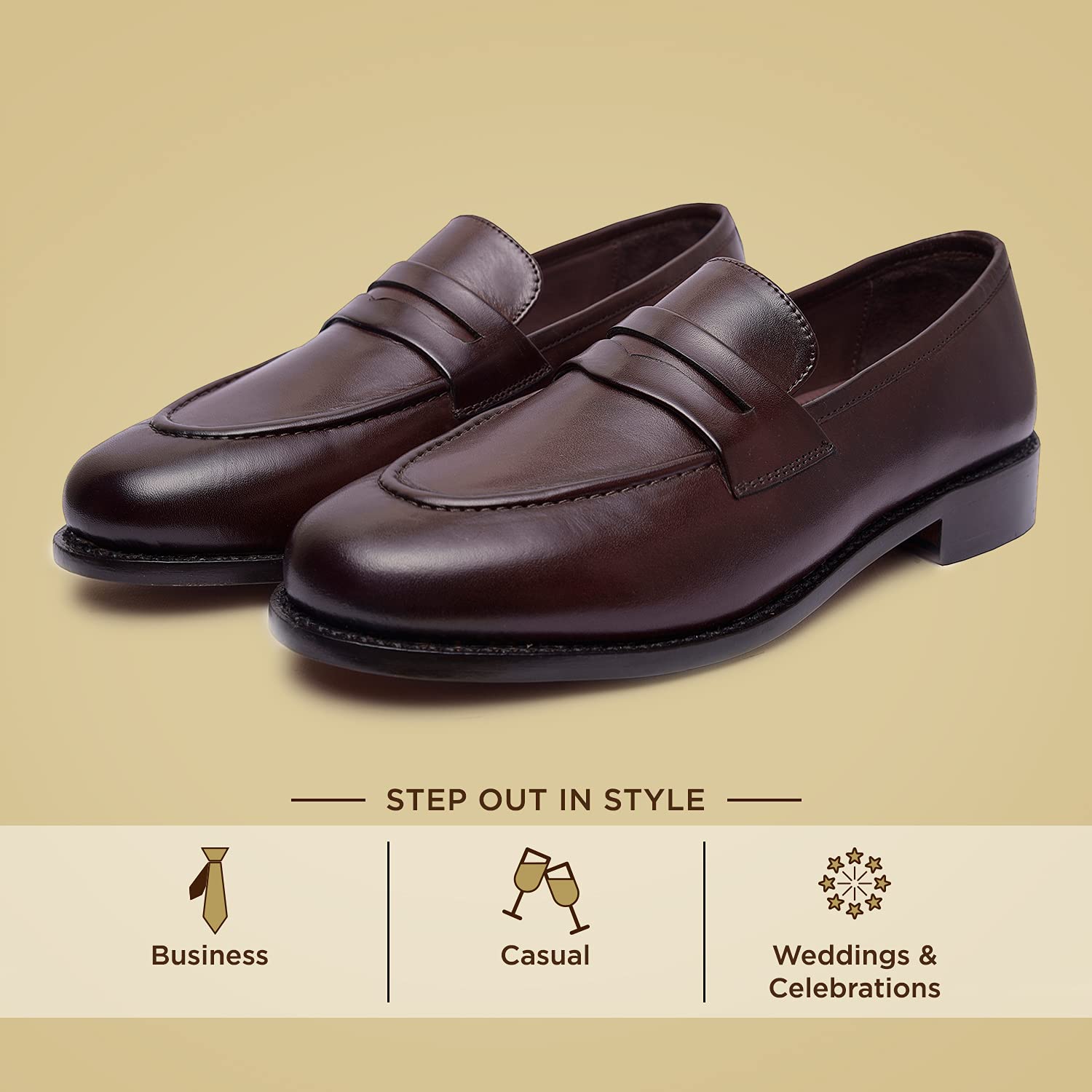 James Genuine Leather Men's Penny Loafers - Goodyear Welted Dress Shoes | Handcrafted Luxury Slip-On Loafers with Leather Sole | Perfect for Business, Office & Formal Occasions