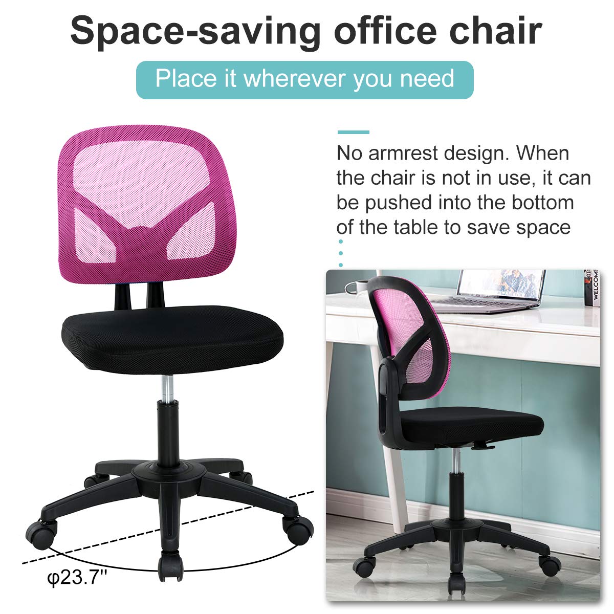 Ergonomic Mesh Office Chair with Lumbar Support - Adjustable Height Swivel Rolling Task Chair for Women & Men - Pink Computer Desk Chair for Home Office, Gaming & Workspaces