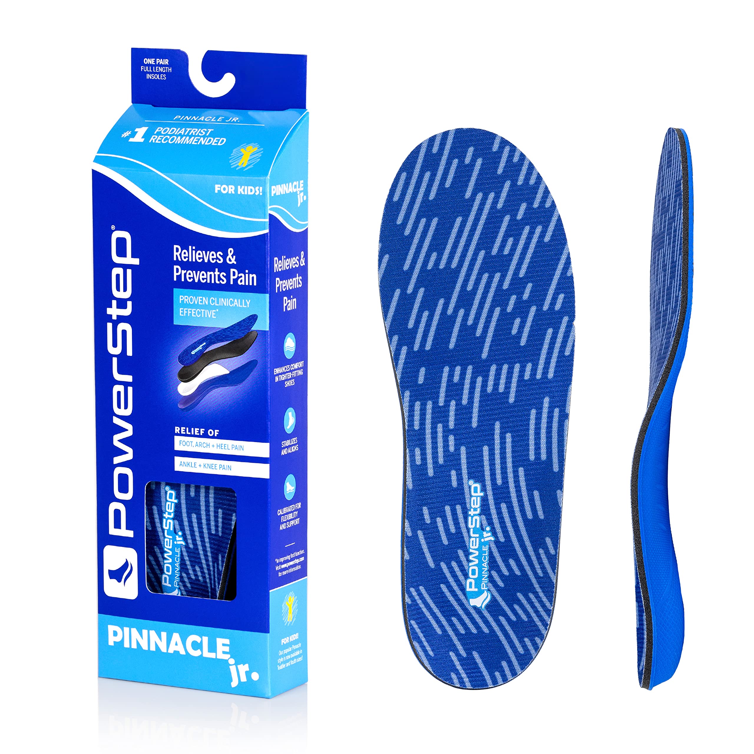 PowerStep Pinnacle Junior Kids Orthotic Insoles - Pain Relief & Maximum Cushioning Shoe Inserts for Children - Perfect for Running, Sports & Everyday Comfort