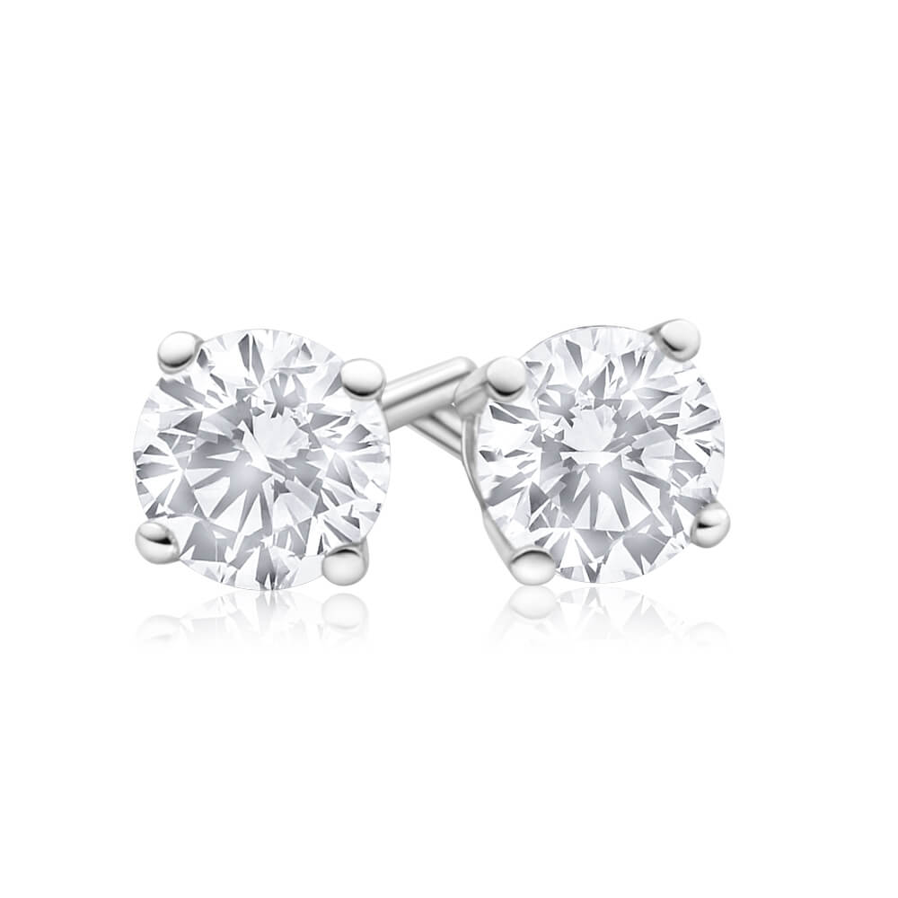 18ct White Gold 3/4 Carat Diamond Stud Earrings for Women - Classic Round Cut Diamond Earrings for Everyday Wear & Special Occasions