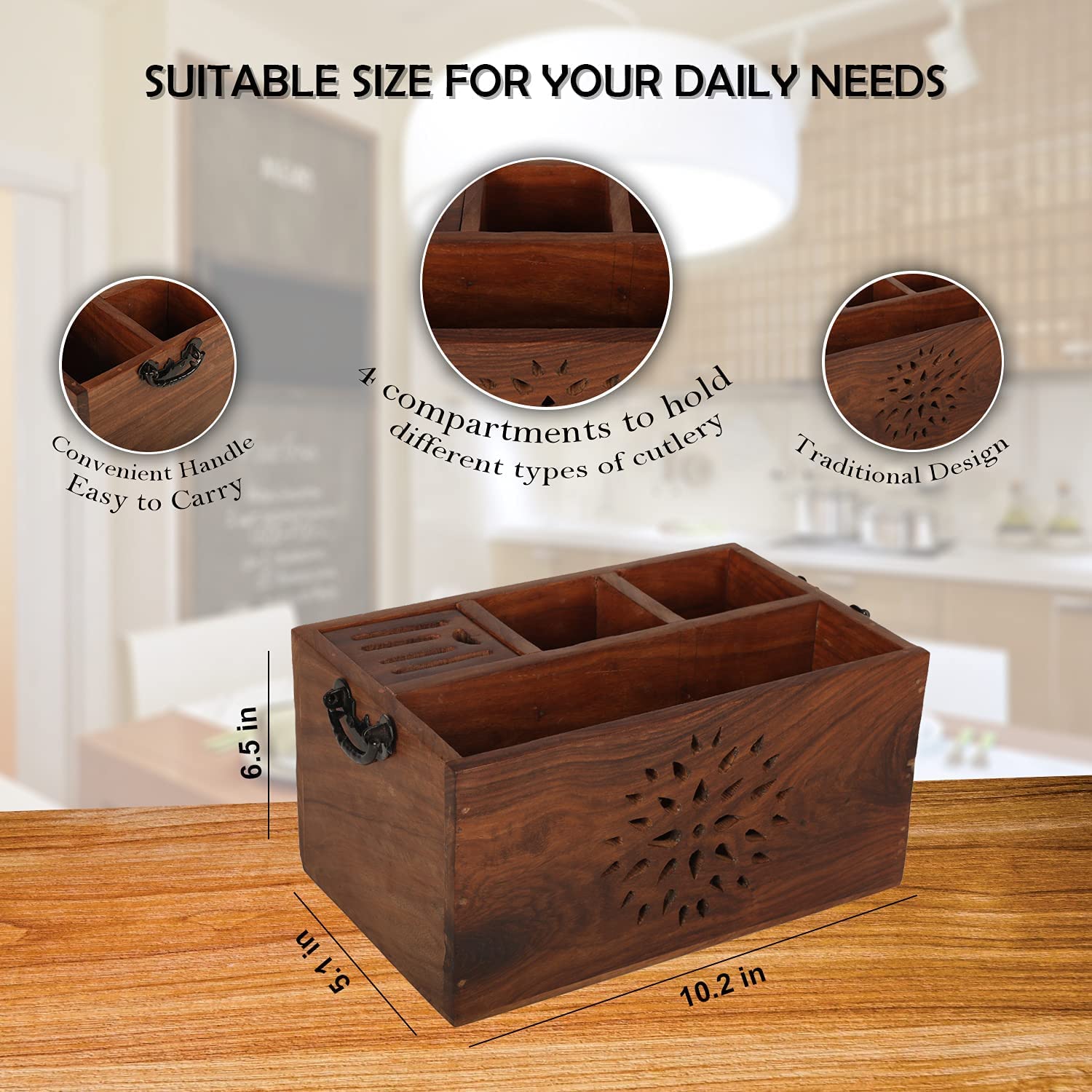 Premium Wooden Spoon Stand for Dining Table - Large Kitchen Cutlery Holder for Spoons & Forks - Natural Wood Utensil Organizer | Perfect for Kitchen Countertops, Dining Tables & Restaurants
