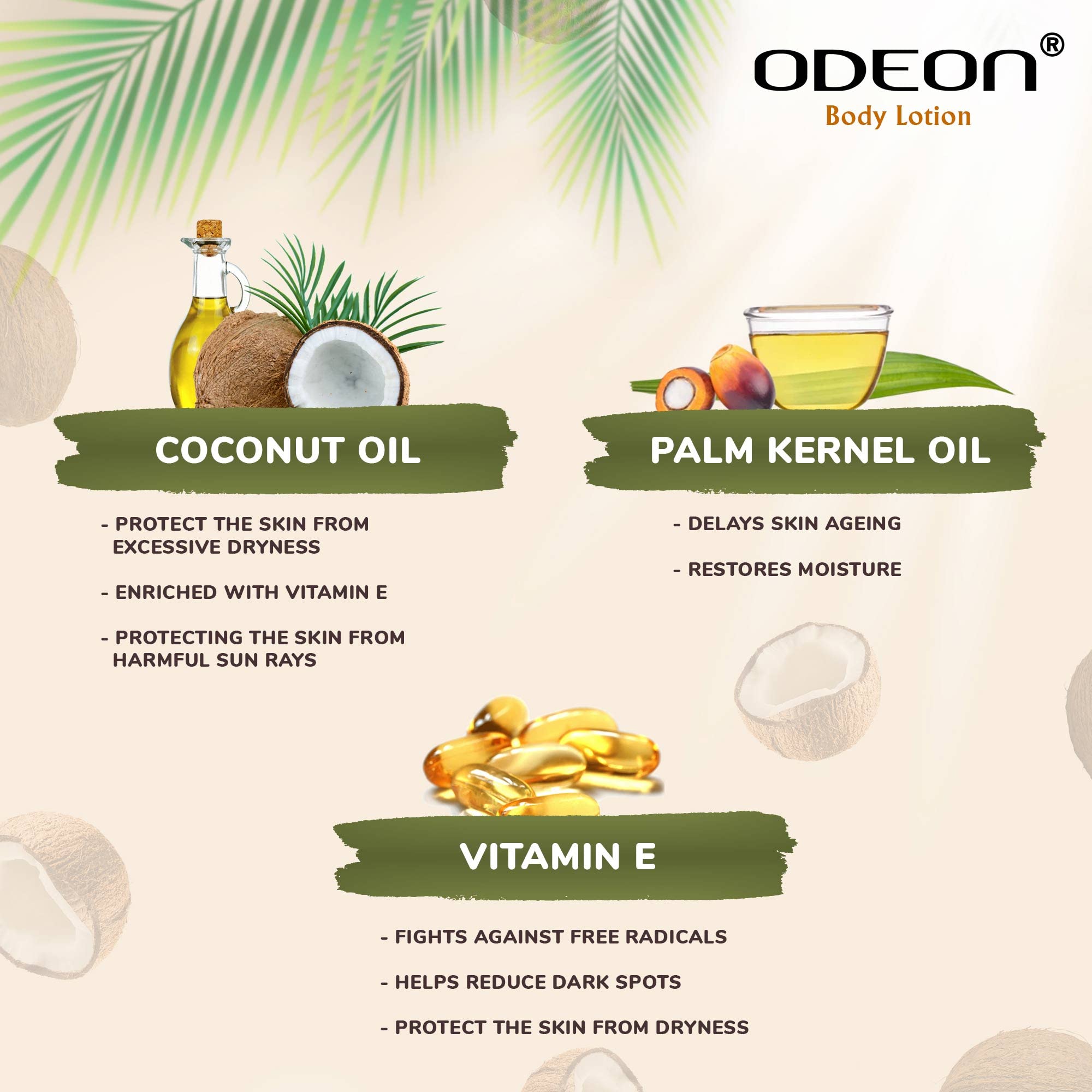 FREE Odeon Coconut Body Lotion 100ml with Coffee & Coconut Face & Body Scrub 300ml - Hydrating Moisturizer & Exfoliating Skincare Set for Dry Skin Care