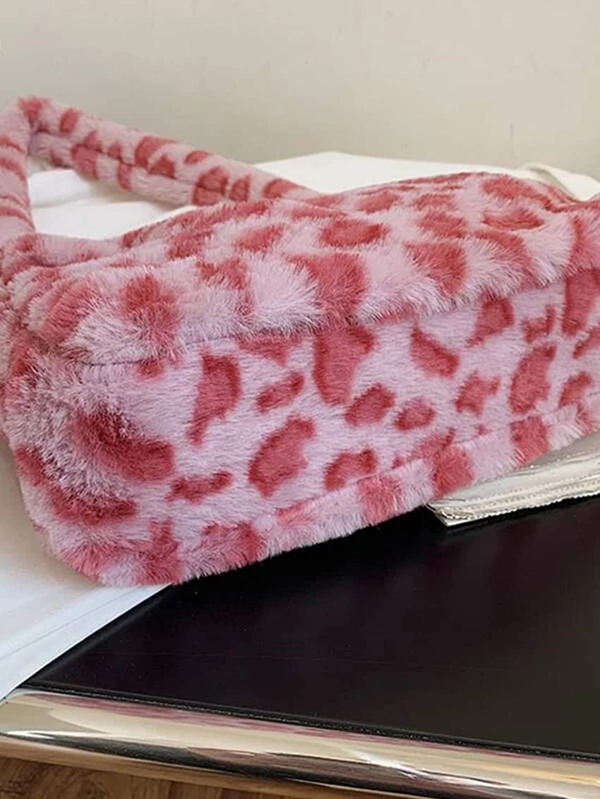 Women's Fluffy Faux Fur Cow Print Shoulder Bag - Fashionable Clutch Purse & Underarm Handbag with Zipper - Perfect for Parties, Date Nights & Casual Outings