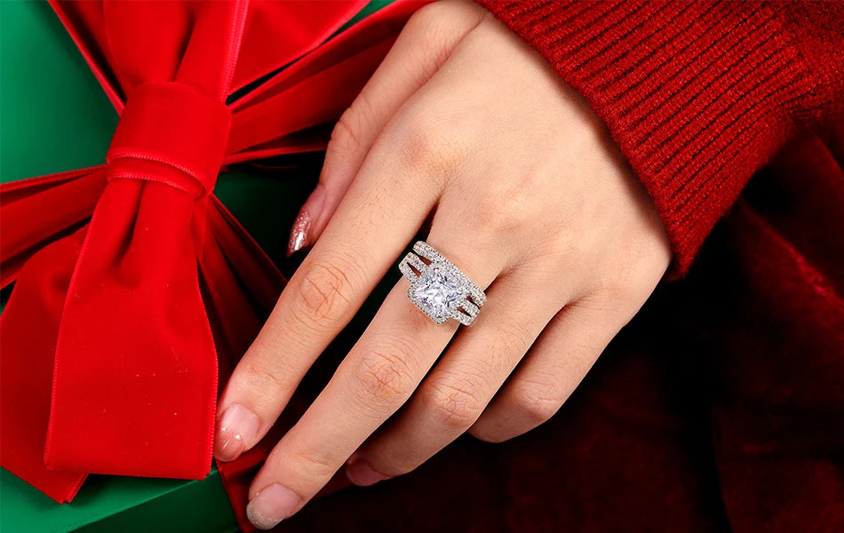 Vintage Wedding Rings for Women - 925 Sterling Silver Bridal Set with 4Ct Princess Cut 5A Cubic Zirconia - Elegant Fine Jewelry for Engagement, Anniversary & Special Occasions