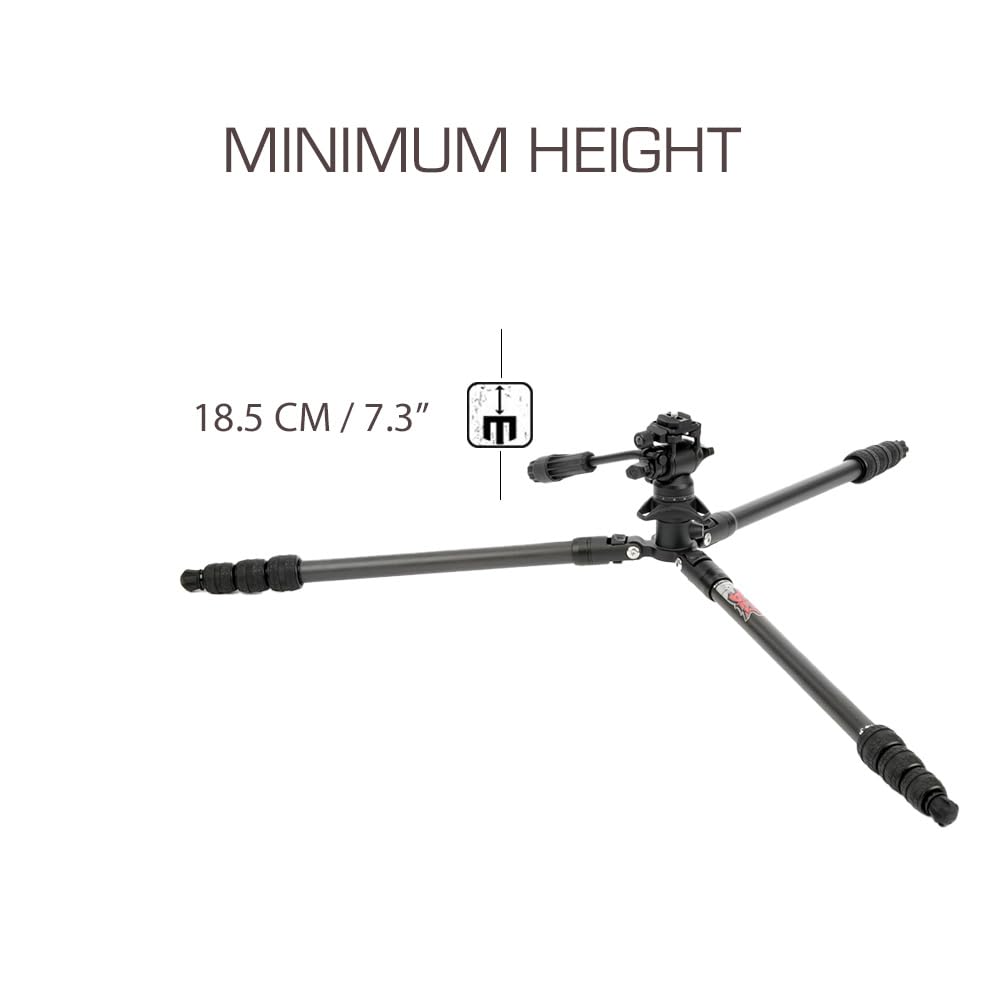 3 Legged Thing Billy Carbon Fiber Video Tripod Kit - Compact & Lightweight Travel Tripod (Darkness Matte Black) for Vlogging, Photography & Outdoor Adventures