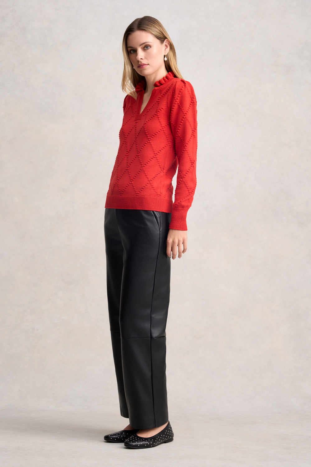 Stylish Jacquard Wool Jumper for Women - Classic Tomato Red Knit Sweater | Perfect for Fall/Winter Fashion, Office Wear & Casual Outfits