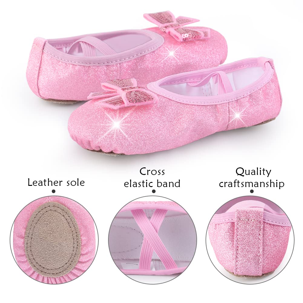 WYHDY Girls Ballet Shoes - Split Sole Glitter Dance Flats for Toddlers & Kids | Perfect for Ballet Class, Recitals & Dance Performances