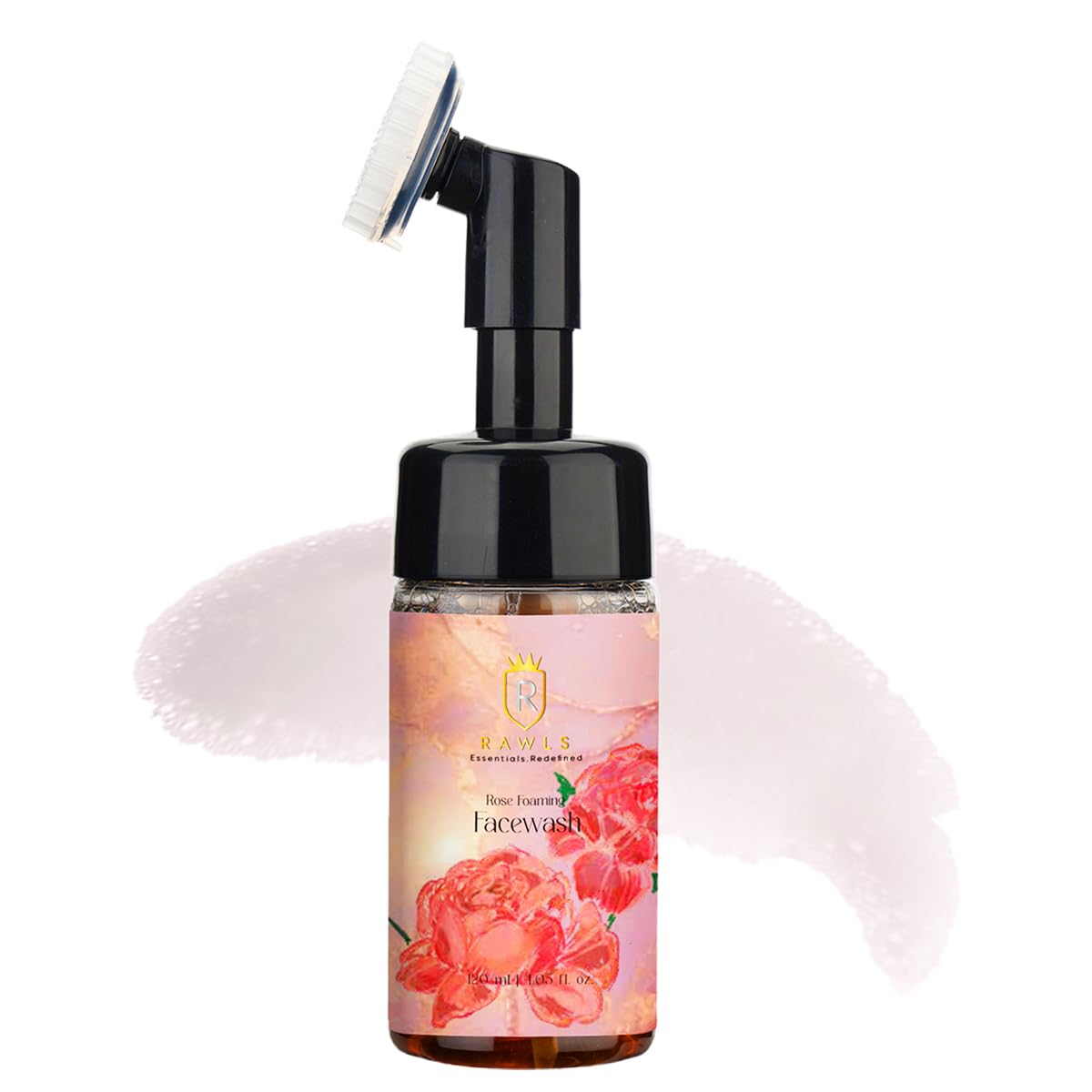 RAWLS Rose Foaming Face Wash for Women & Men - Green Tea & Aloe Vera Extract - Paraben, Sulfate & Silicone Free - Suitable for All Skin Types (120ml) | Gentle Daily Cleanser for Acne, Oily & Sensitive Skin | Perfect for Morning & Night Skincare Routine