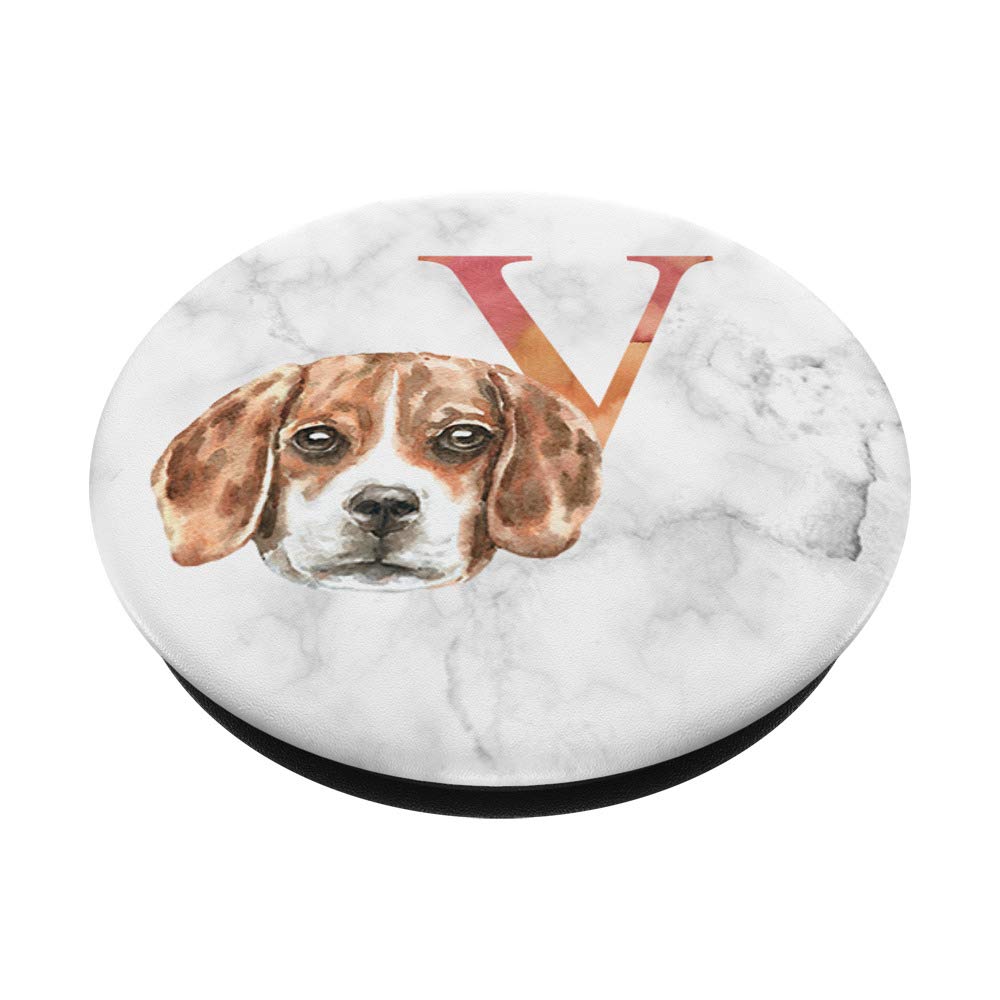 Beagle Dog Monogram Letter V Watercolor PopSockets - Phone Grip & Stand for iPhone, Samsung, Tablets - Perfect for Pet Lovers & Dog Accessories