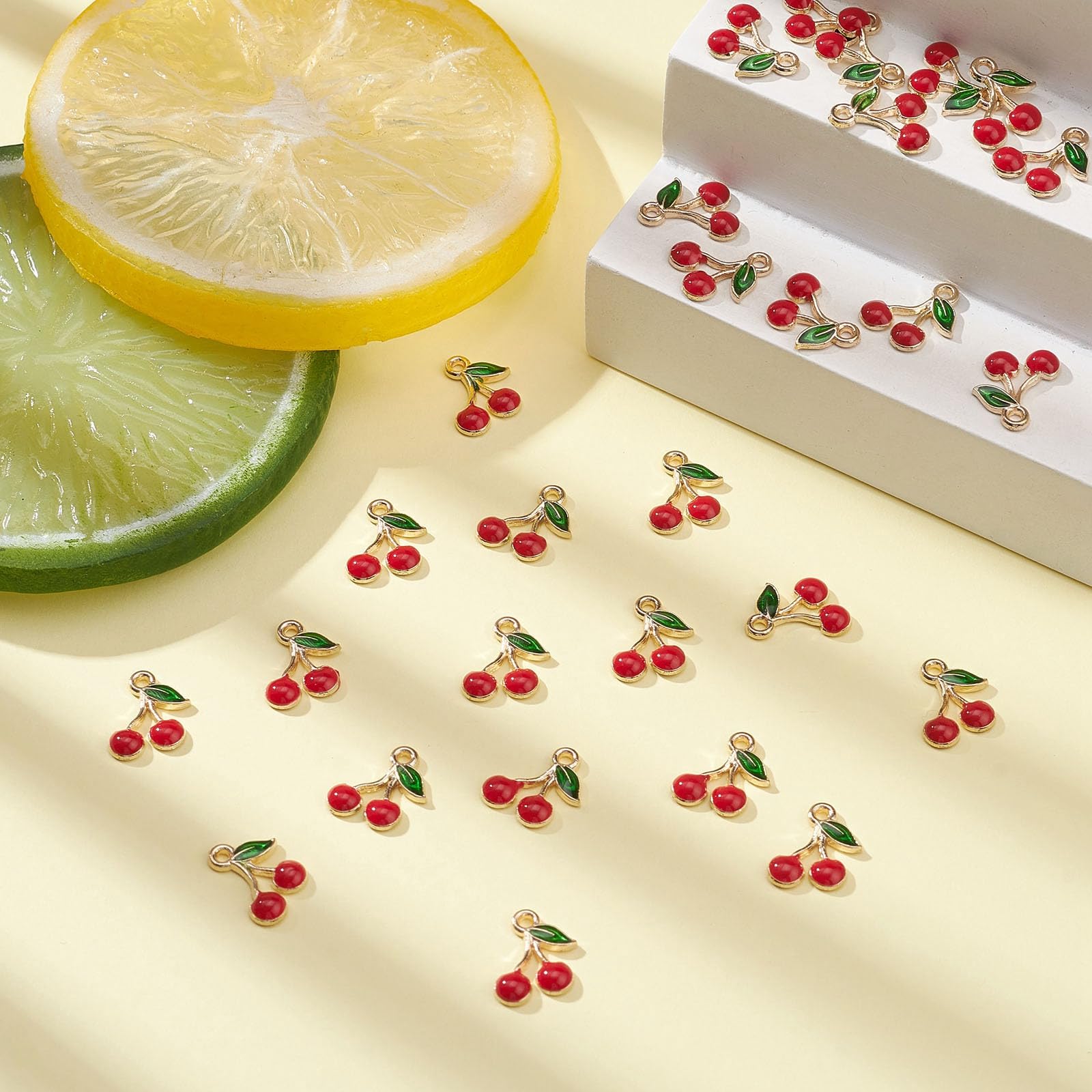 KitBeads 100pcs Red Cherry Charms - Enamel Food Jewelry Charms, Mini Fruit Pendants for DIY Bracelets, Necklaces & Earrings - Perfect for Crafting, Gift Making & Kawaii Accessories