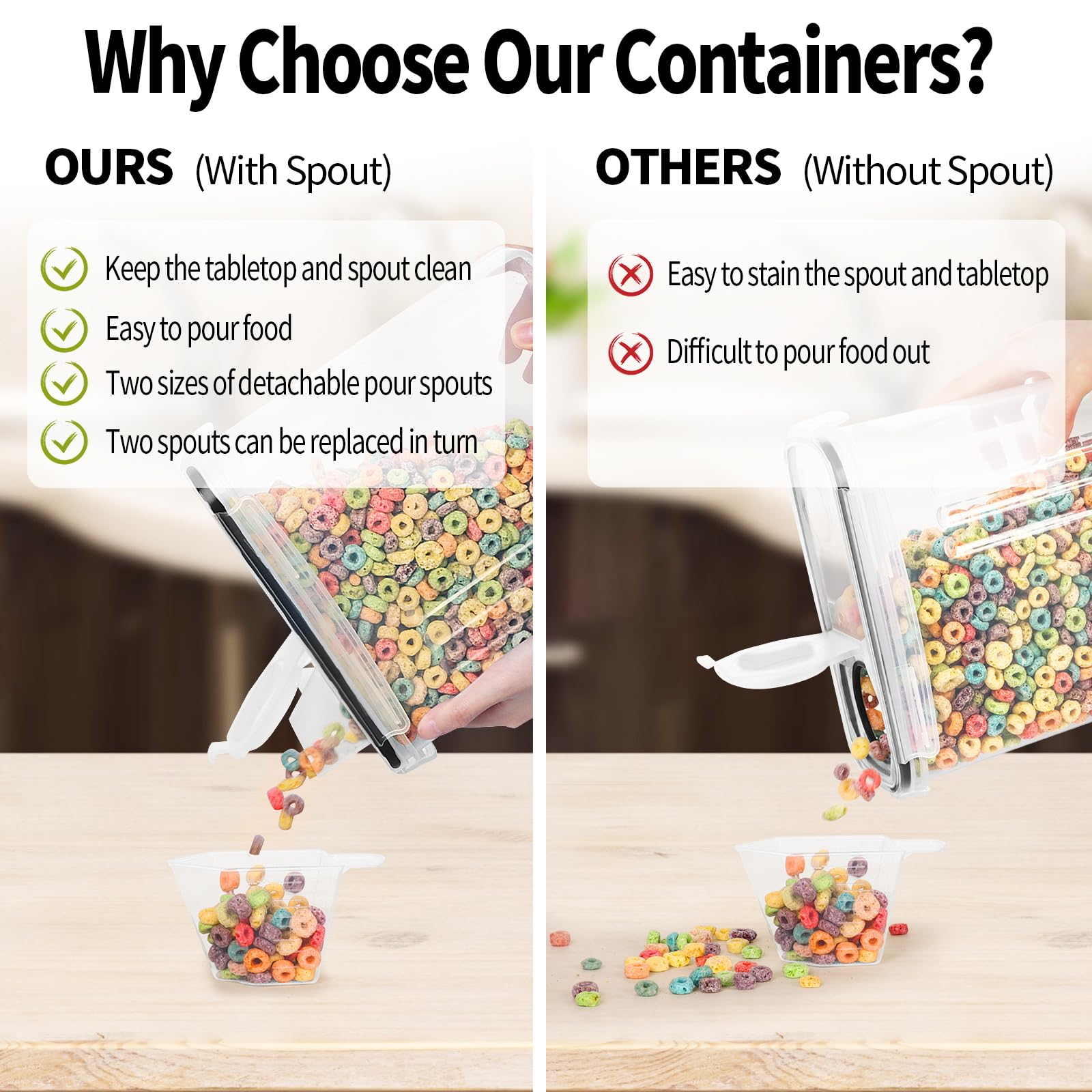 Skroam 6-Piece Airtight Food Storage Containers Set (4L/135.2 oz) - Plastic Cereal Dispensers with Lids for Kitchen & Pantry Organization - Includes Measuring Cup & 20 Labels - Perfect for Cereal, Flour, Sugar, Rice & Dry Food Storage