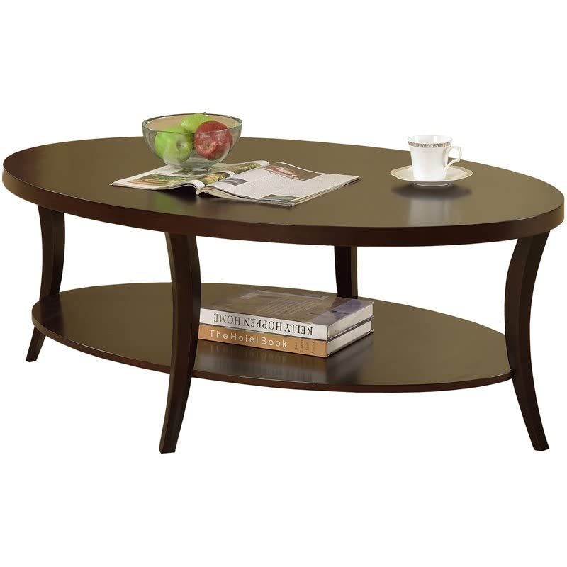 Modern Espresso Wood Oval Coffee Table - Trent Home Contemporary Living Room Furniture for Small Spaces & Cozy Home Decor