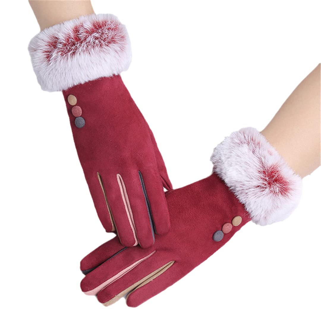 Women's Winter Suede Leather Cycling Gloves - Warm Full Finger Touch Screen Driving Mittens with Velvet Lining for Biking, Motorcycling & Outdoor Activities