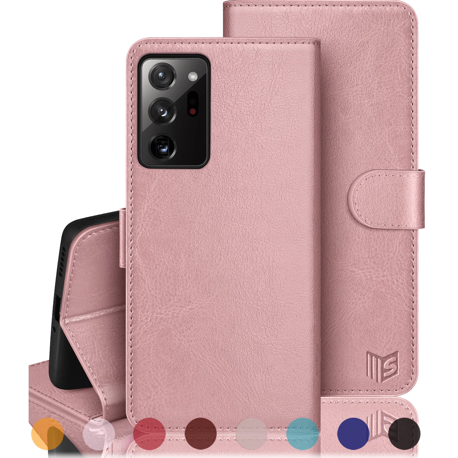 SUANPOT RFID Blocking Wallet Case for Samsung Galaxy Note 20 Ultra - Rose Gold | Slim Protective Phone Cover with Card Slots | Perfect for Travel, Shopping & Everyday Use