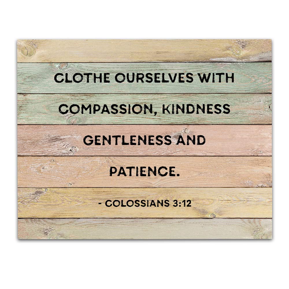 TJ Originals - Inspirational Colossians 3:12 Bible Verse Wall Art Print | 11x14 Christian Scripture Decor with Colorful Wood Frame | Perfect for Home, Office & Church Decor | Meaningful Gift for Women, Family & Friends (Birthday, Baptism, Housewarming)