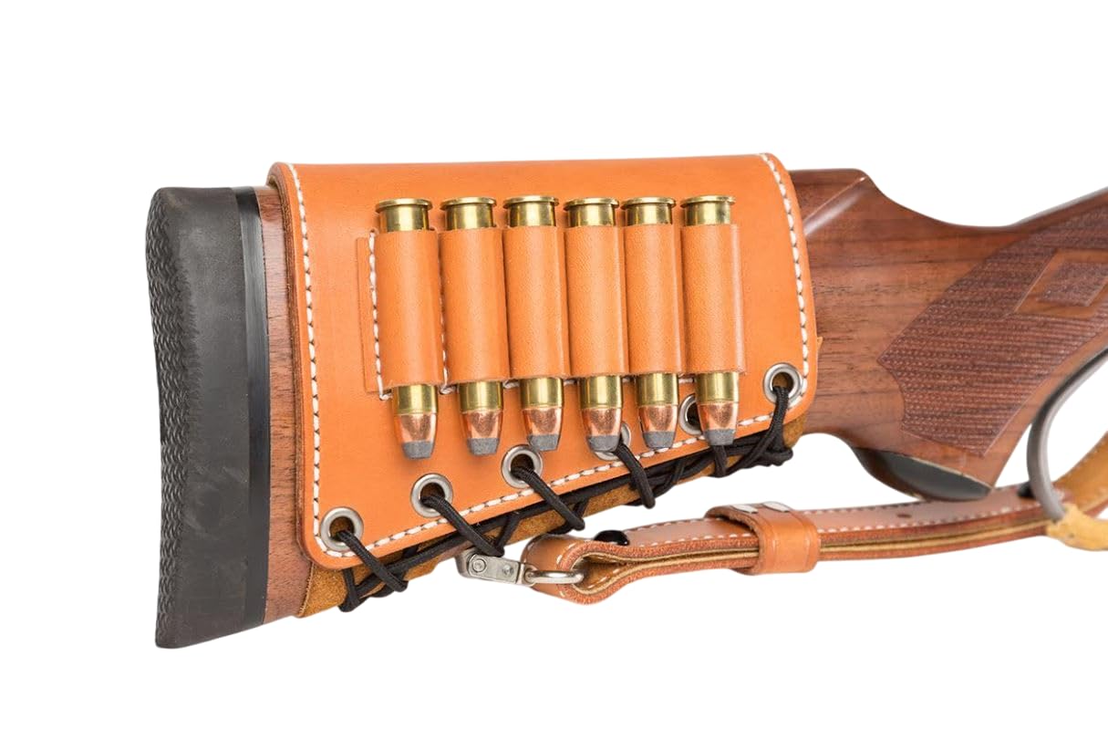 Premium Leather Rifle Butt Cuff Ammo Carrier - 6 Loop Design for 45-70 Cartridges - Natural Oil Finish - Perfect for Hunting, Shooting Range & Outdoor Adventures - Diamond D Leather