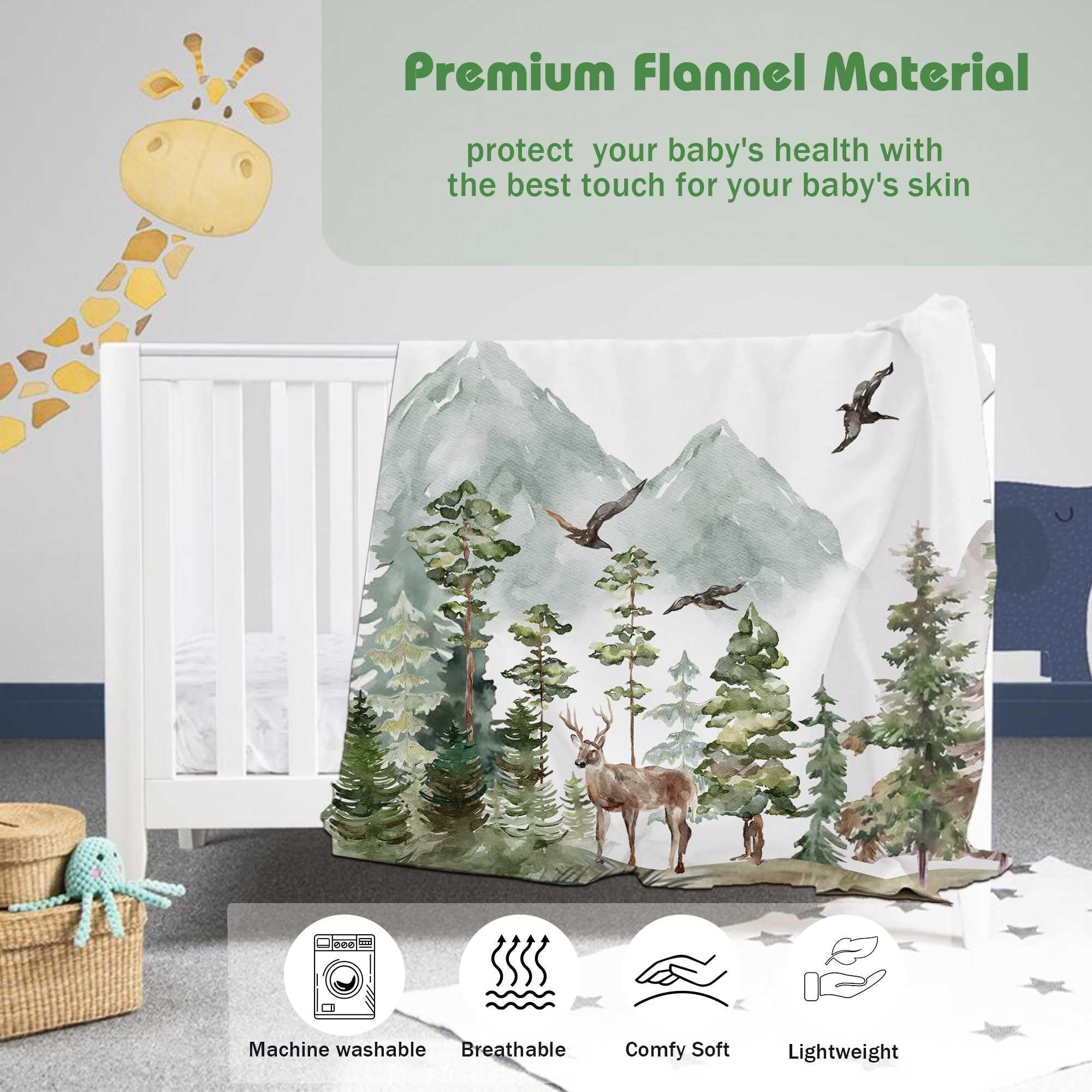 Personalized Woodland Baby Blanket with Name - Custom Embroidered Blanket for Boys & Girls - Newborn Gift Set for Baby Shower, Birthday & Christmas - Perfect for Nursery, Stroller & Photo Shoots