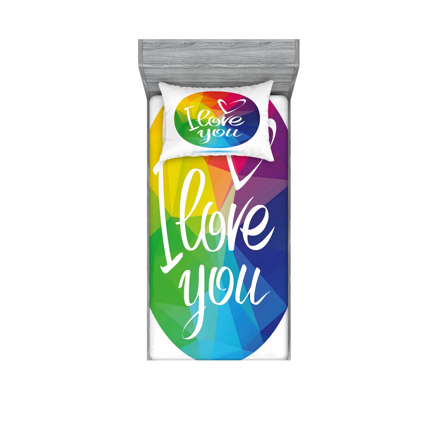 Ambesonne Pride 2-Pack Twin XL Fitted Sheet & Pillow Sham Set - Round Frame Romance Design, 4-Piece Multicolor Bedding Decor for Guest Rooms & Dorms (Includes 2 Fitted Sheets & 2 Pillow Covers) - Perfect for Pride Month, LGBTQ+ Celebrations & Themed Bedroom Decor