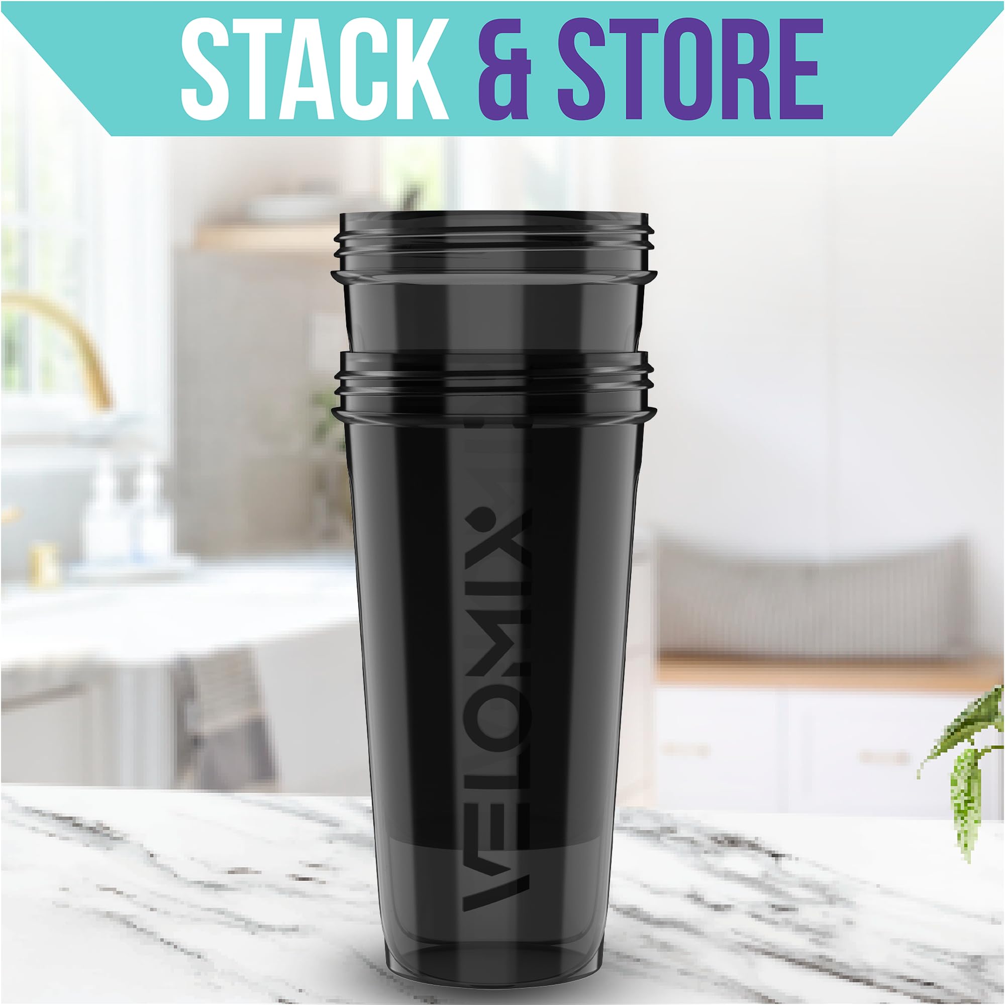 2-Pack 28oz Protein Shaker Bottles with Wire Whisk - Leak Proof Mixing Cups for Protein Powder, Pre Workout & Meal Replacement Shakes - Gym, Fitness & Bodybuilding Essentials - 2 Black Bottles