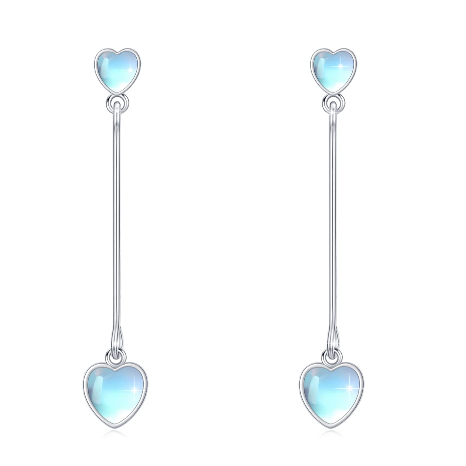 Moonstone Heart Earrings Sterling Silver - Dainty Dewdrop Dangle Earrings for Women & Girls | Perfect for Bridal, Bridesmaid & Everyday Elegance