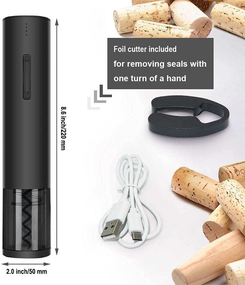 Rechargeable Electric Wine Bottle Opener Set with Automatic Corkscrew, Foil Cutter & Pourer - USB Charging for Easy Wine Opening - Perfect for Home Bars, Parties & Gifts