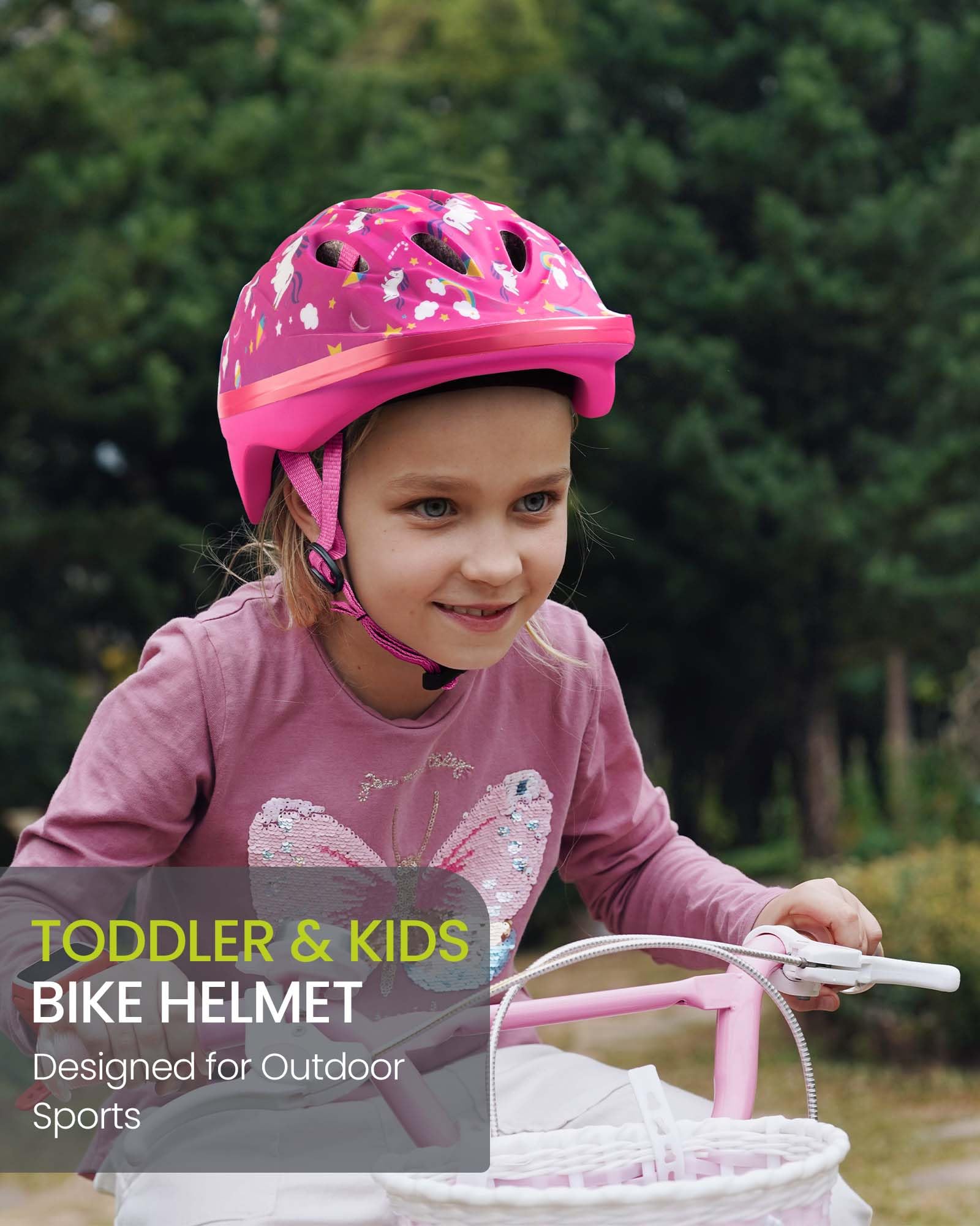 OutdoorMaster Kids Bike Helmet for Boys & Girls Ages 3-15 - Adjustable Unicorn Safety Helmet with 14 Vents - Lightweight Toddler to Youth Cycling Helmet for Biking, Scooter, Skateboarding & Outdoor Sports