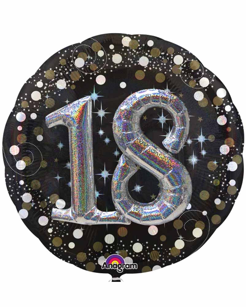 18th Birthday Sparkling Holographic Multi-Foil Balloon - 36 Inch Large Round Party Decoration for Anniversary, Graduation & Special Events