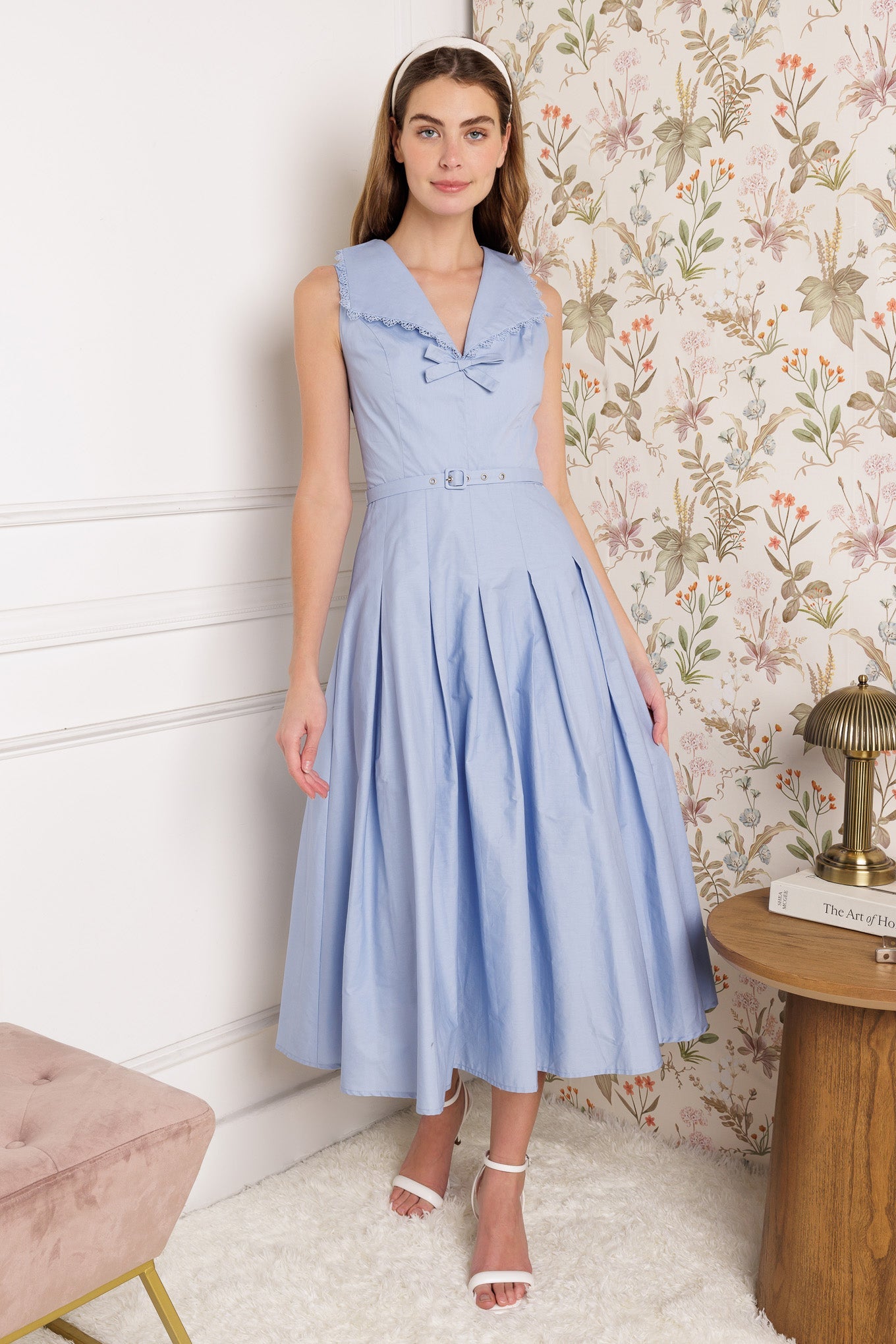 Country Fair Powder Blue Midi Dress - Elegant Floral Summer Dress for Women, Perfect for Weddings, Parties & Casual Outings