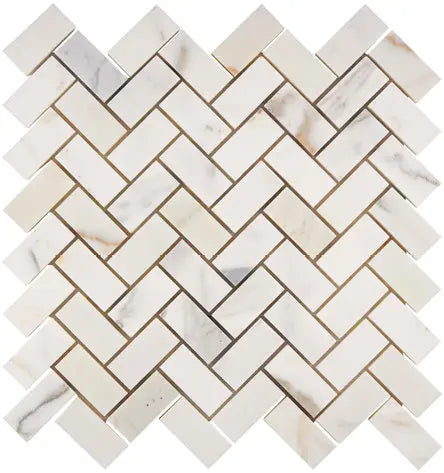 Calacatta Gold Marble 1x2 Herringbone Mosaic Tile - Premium Natural Stone Backsplash for Kitchen & Bathroom