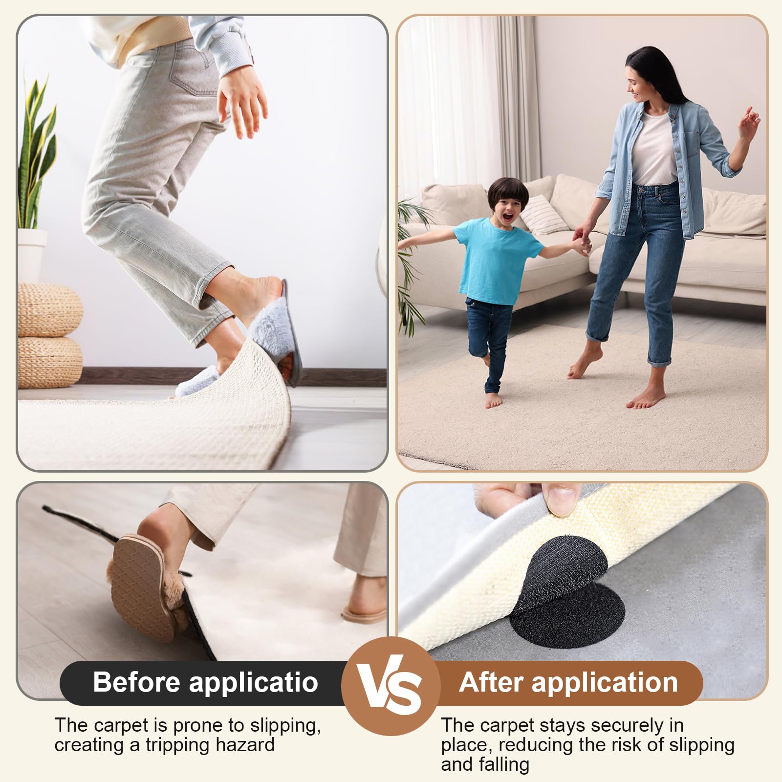 4 Inch x 16.5 Feet Heavy Duty Black Hook and Loop Tape with Strong Adhesive - Non-Slip Rug Gripper for Couch Cushions, Carpets, Mattresses - Prevent Sliding for Home, Office & Outdoor Use (Patio, RV, Furniture)