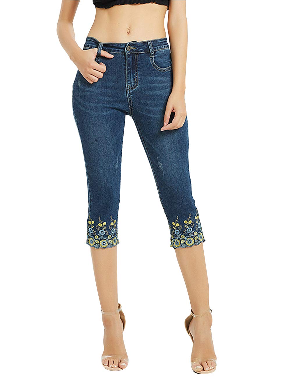 ZENTHACE Women's Mid Rise Stretchy Capri Jeans - Comfortable Slim Fit Ankle Pants for Casual Wear & Outdoor Activities