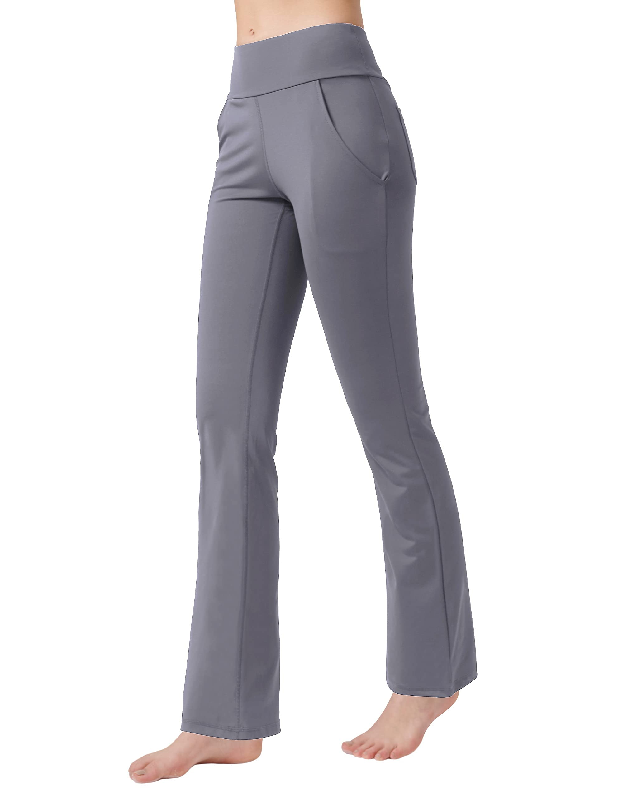 Nuveti Women's High Waisted Bootcut Yoga Pants with 4 Pockets - Tummy Control Workout & Office Pants - Comfortable Stretchy Bootleg Dress Pants for Yoga, Work & Casual Wear