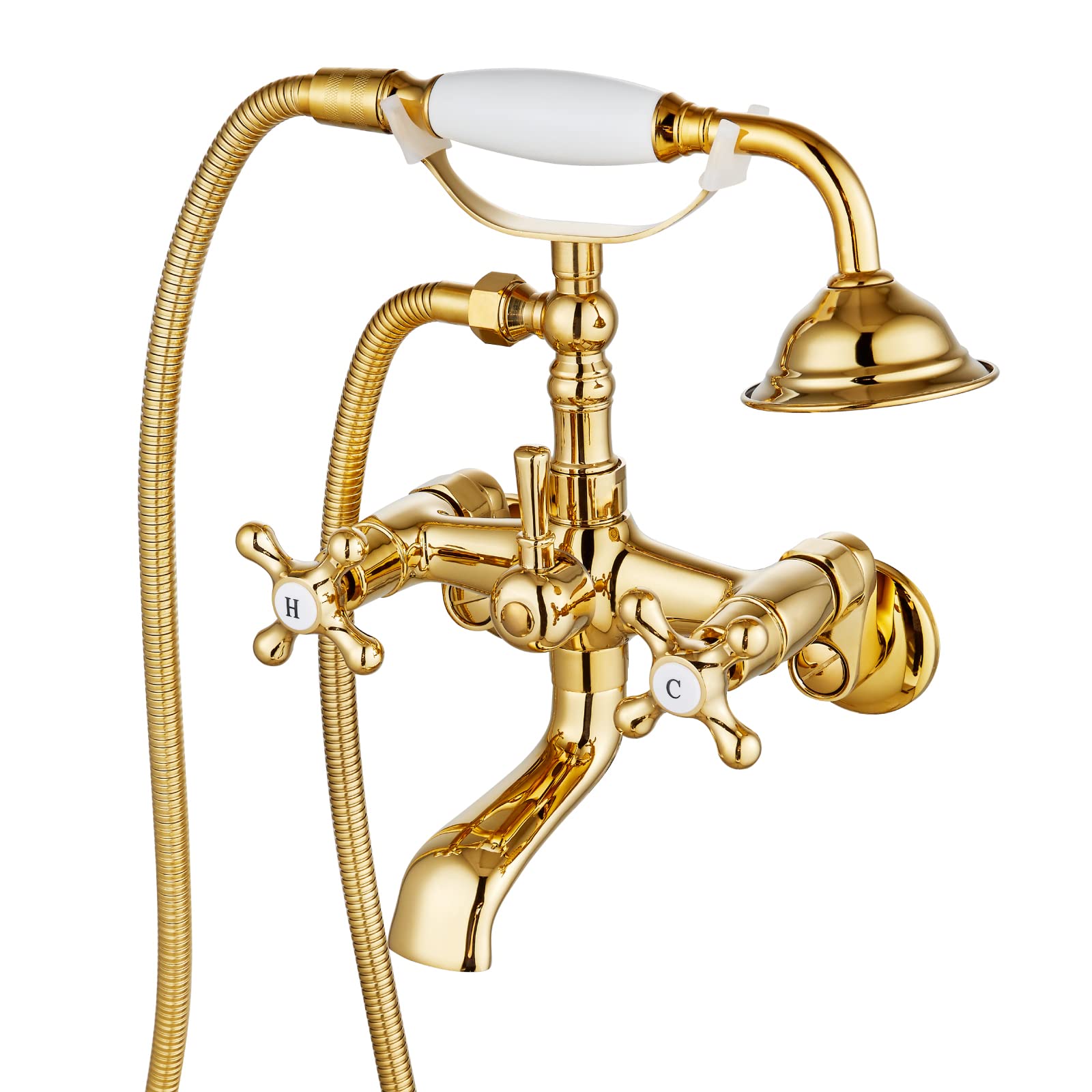 Gotonovo Victorian Style Clawfoot Bathtub Faucet Set - 6 Inch Center Adjustable Swing Arms with Handheld Shower, Polished Gold Finish | Perfect for Vintage Bathroom Decor & Spa-Like Relaxation