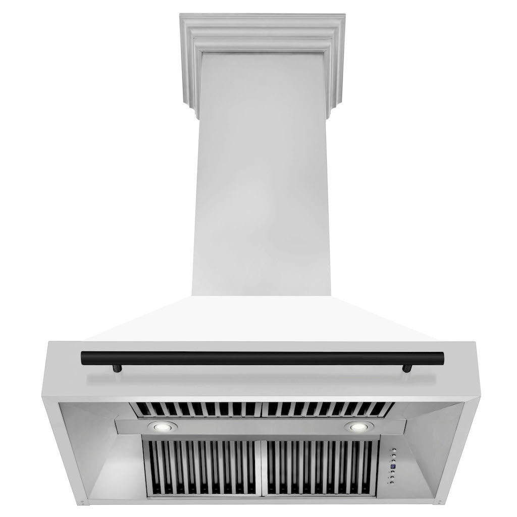 ZLINE Autograph Edition 36 Inch Stainless Steel Range Hood with White Matte Shell & Handle (8654STZ WM36) - Premium Kitchen Ventilation for Modern Homes & Professional Chefs