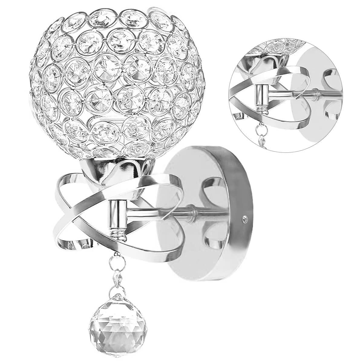 Modern Crystal Wall Sconce with Hanging Crystal Ball - Silver Wall Mount Lamp for Bedroom, Living Room & Hallway | Elegant Lighting Fixture for Home Decor, Bedside Reading & Ambient Illumination