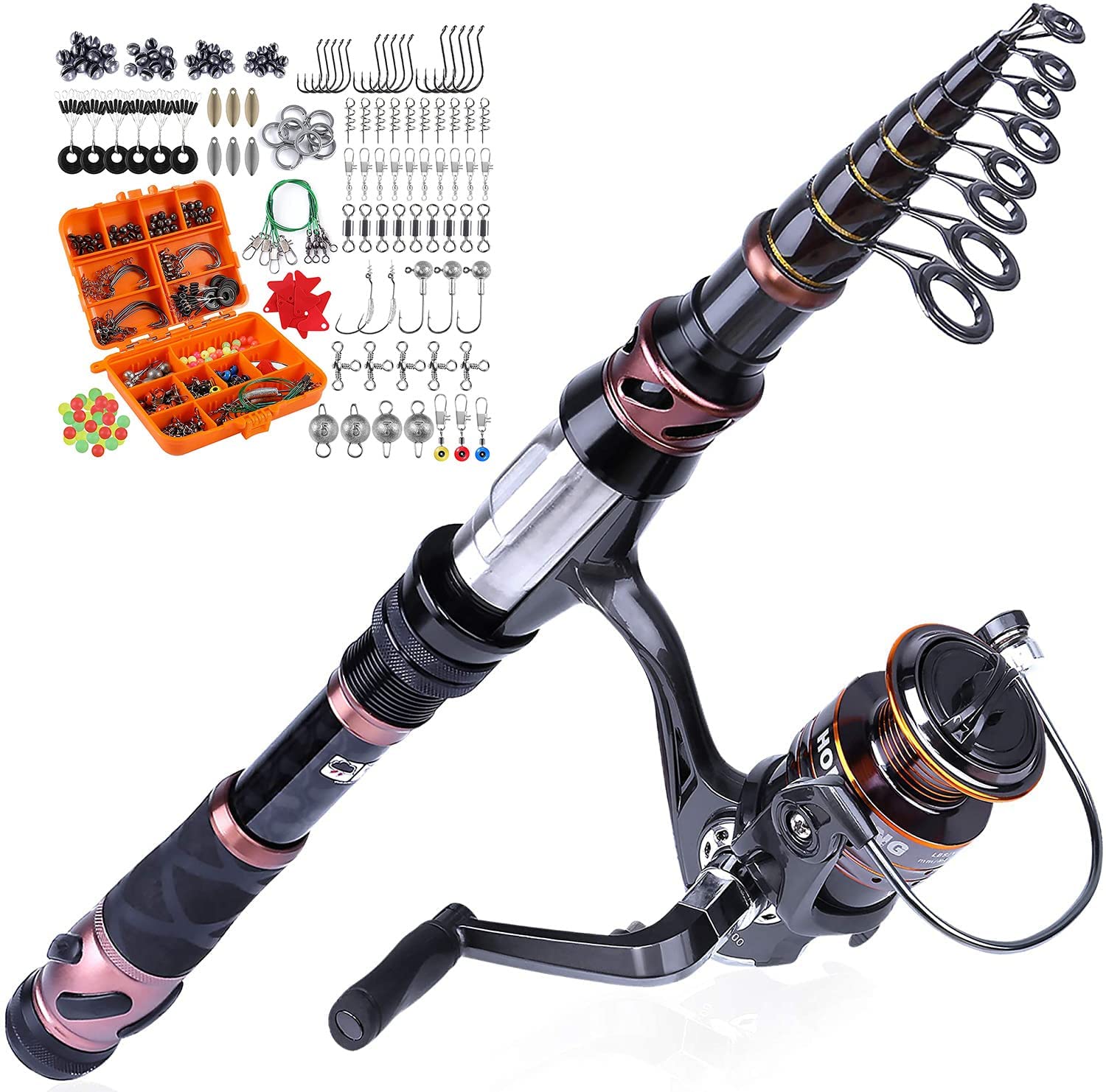 PLUSINNO Fishing Rod and Reel Combos Kit - 212Pcs Complete Saltwater & Freshwater Fishing Tackle Set with Tackle Box | Ideal for Bass, Trout, and Offshore Fishing Trips