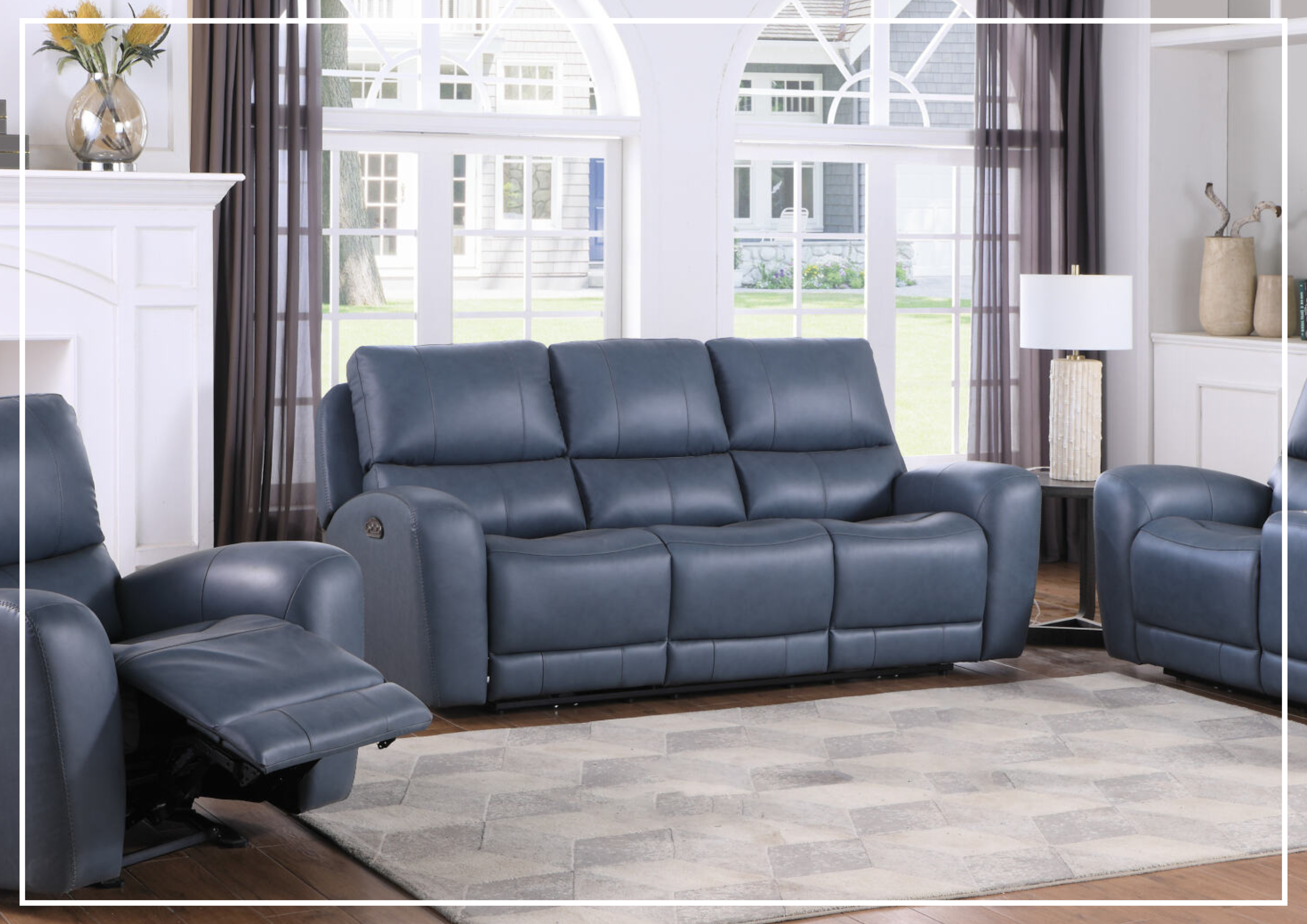 Gio Italia Home Bristol Power Reclining Leather 3-Seater Sofa in Blue - Modern Living Room Furniture for Relaxation & Entertainment