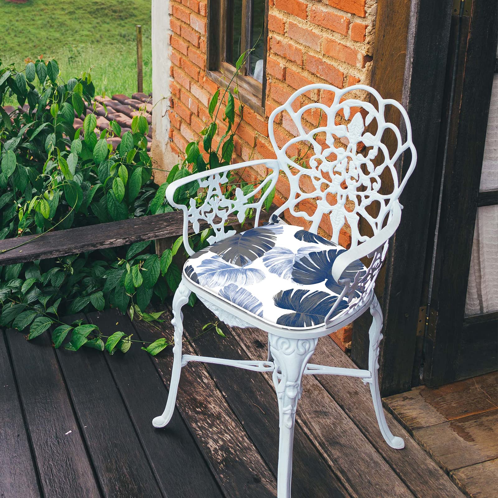 LVTXIII Indoor/Outdoor Chair Cushions with Ties - 16x17 Inch Patio Seat Pads (2 Pack) - Waterproof Garden Furniture Cushions for Patio, Deck, Balcony & Home Office - Tropical Leaf Design