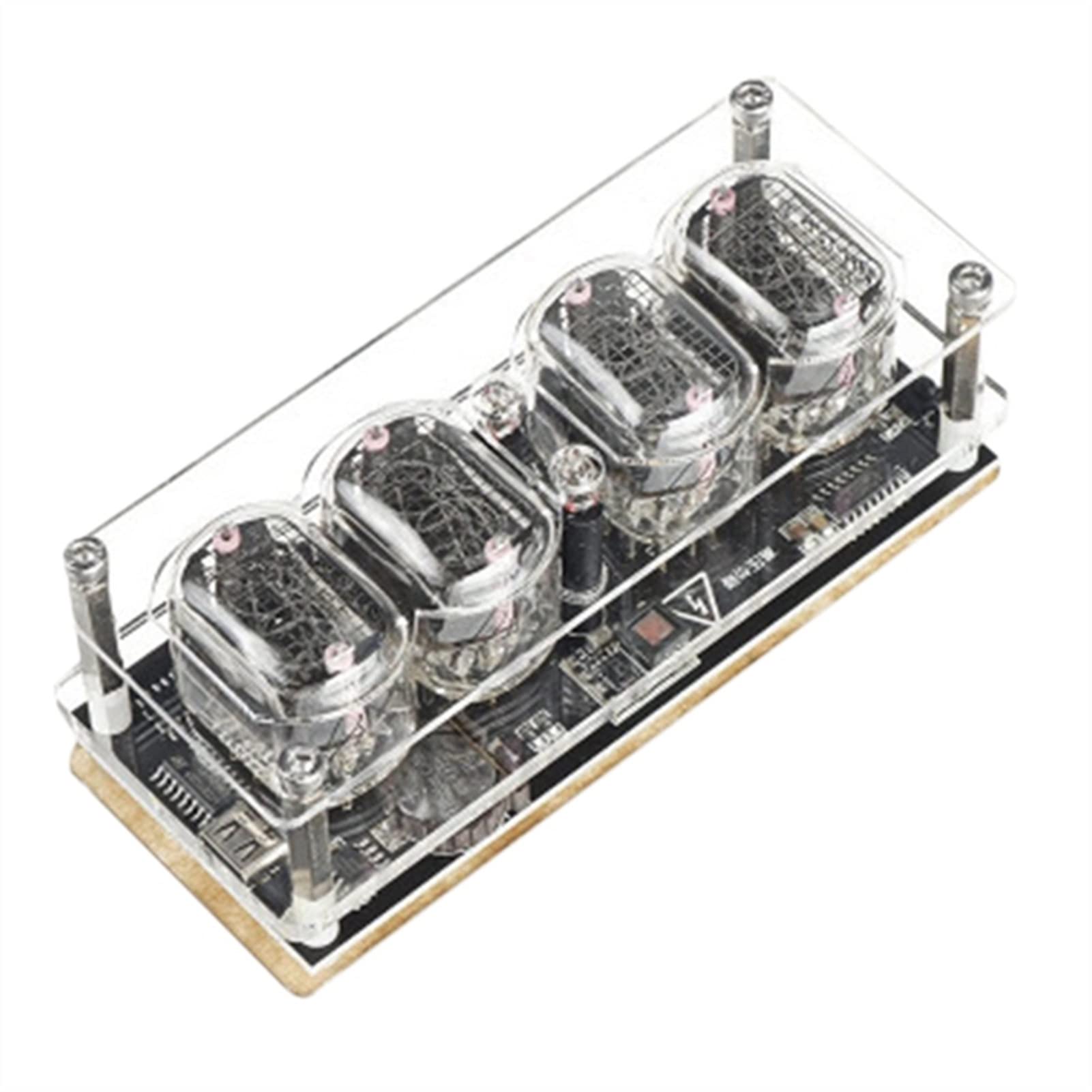 KGEZW 4-Bit Retro Nixie Tube Clock with Glow Tube & 6 LED Backlight - DIY Vintage-Inspired Home Decor for Office, Bedroom, or Creative Gift Idea