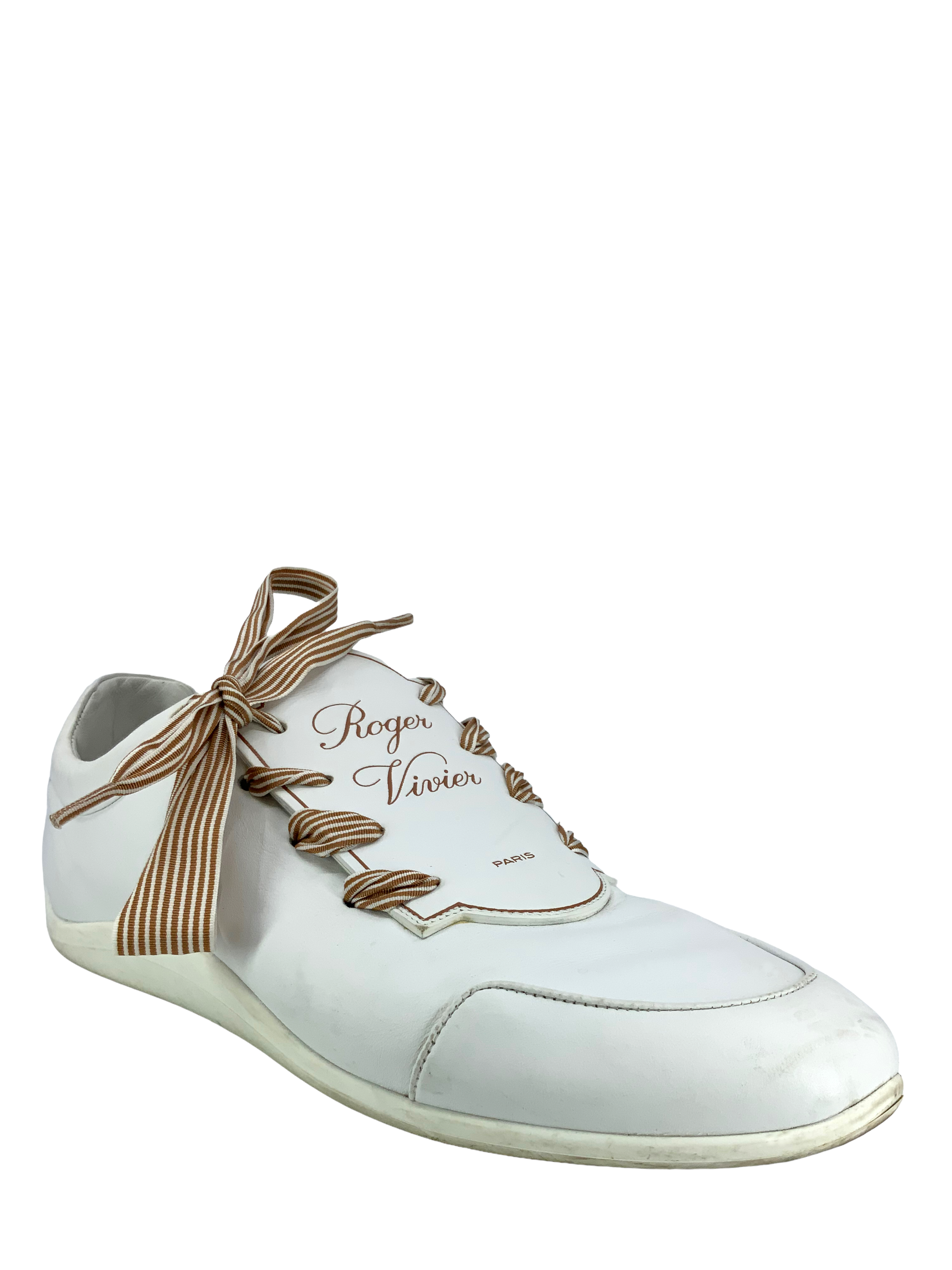 Roger Vivier Sporty Viv Etiquette Sneakers for Women - Size 7.5 US | Comfortable & Stylish White Leather Sneakers for Casual Wear, Work & Travel