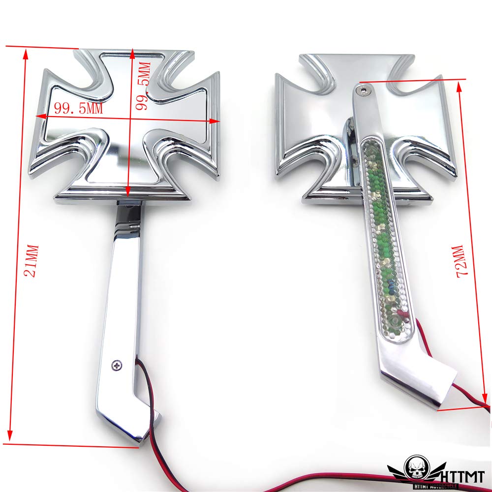 Chrome Billet LED Turn Signal Mirrors with Maltese Cross Design - Compatible with Harley Davidson Motorcycles - Perfect for Custom Bike Upgrades & Enhanced Visibility